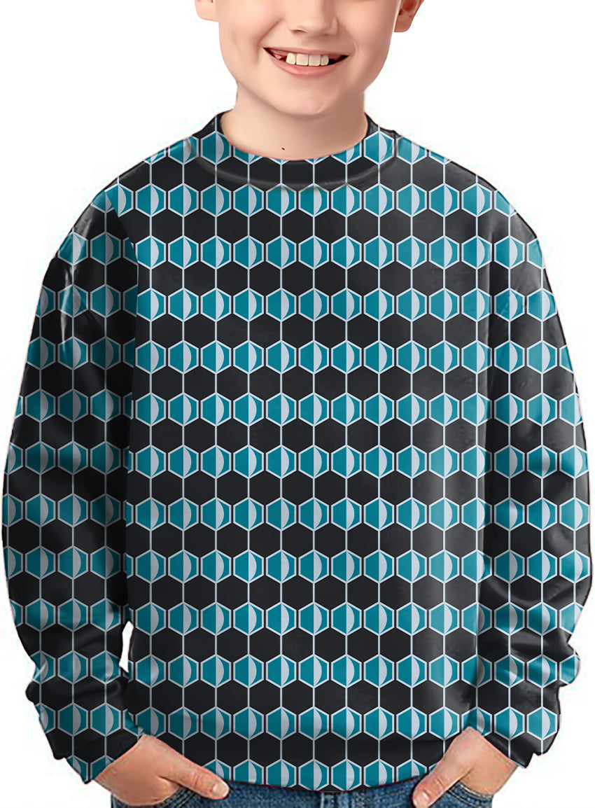 navy blue Hexagon Crewneck Pullover Kids Ugly Sweater limited edition