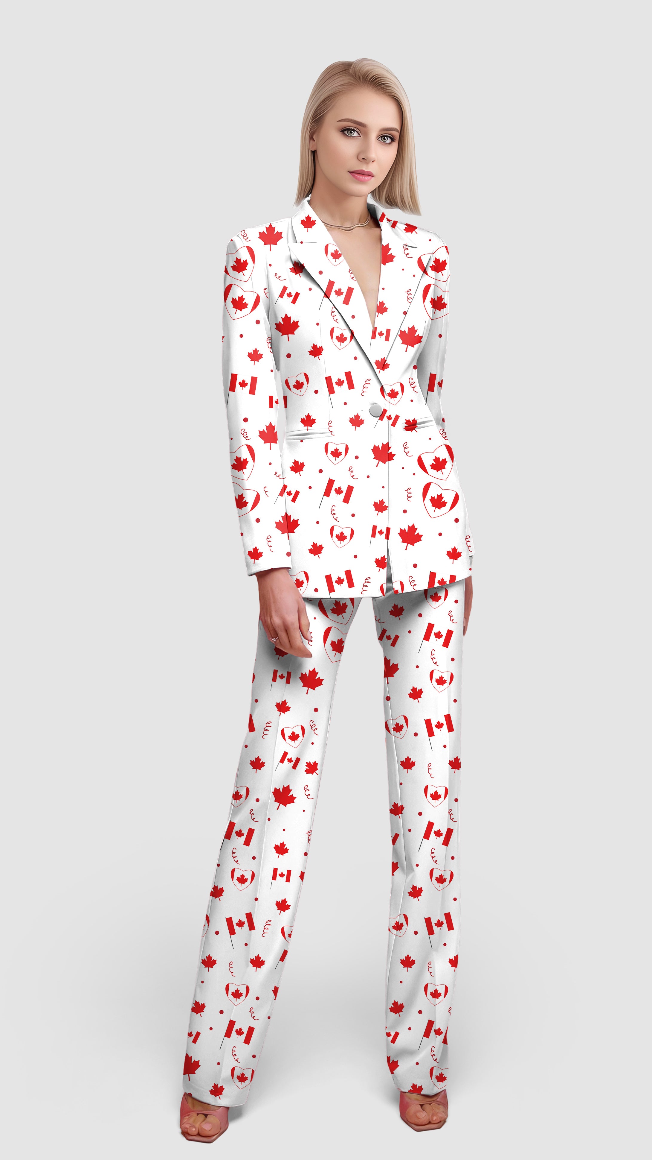 Canadian Patriotic Flag Women's Blazer Casual Work Office Blazer Suit set
