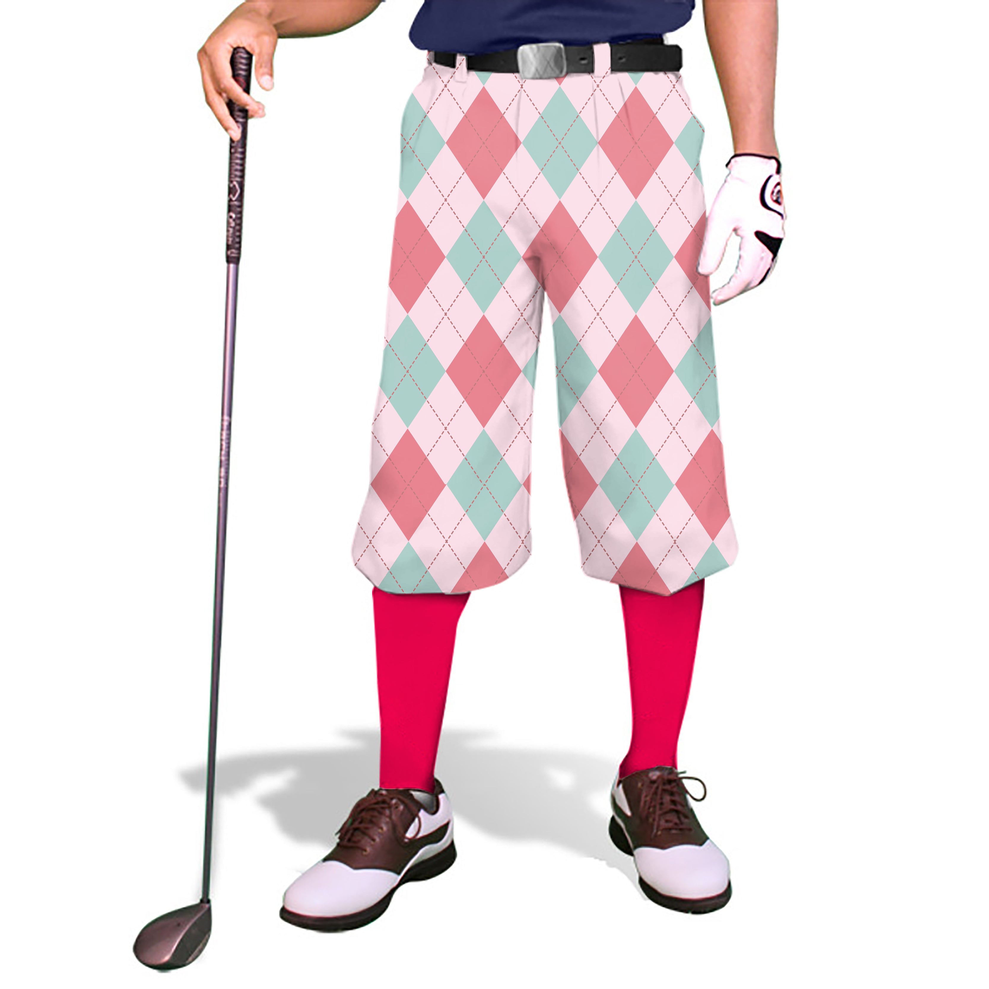 pink Argyle-Men's Golf Knickers Pants