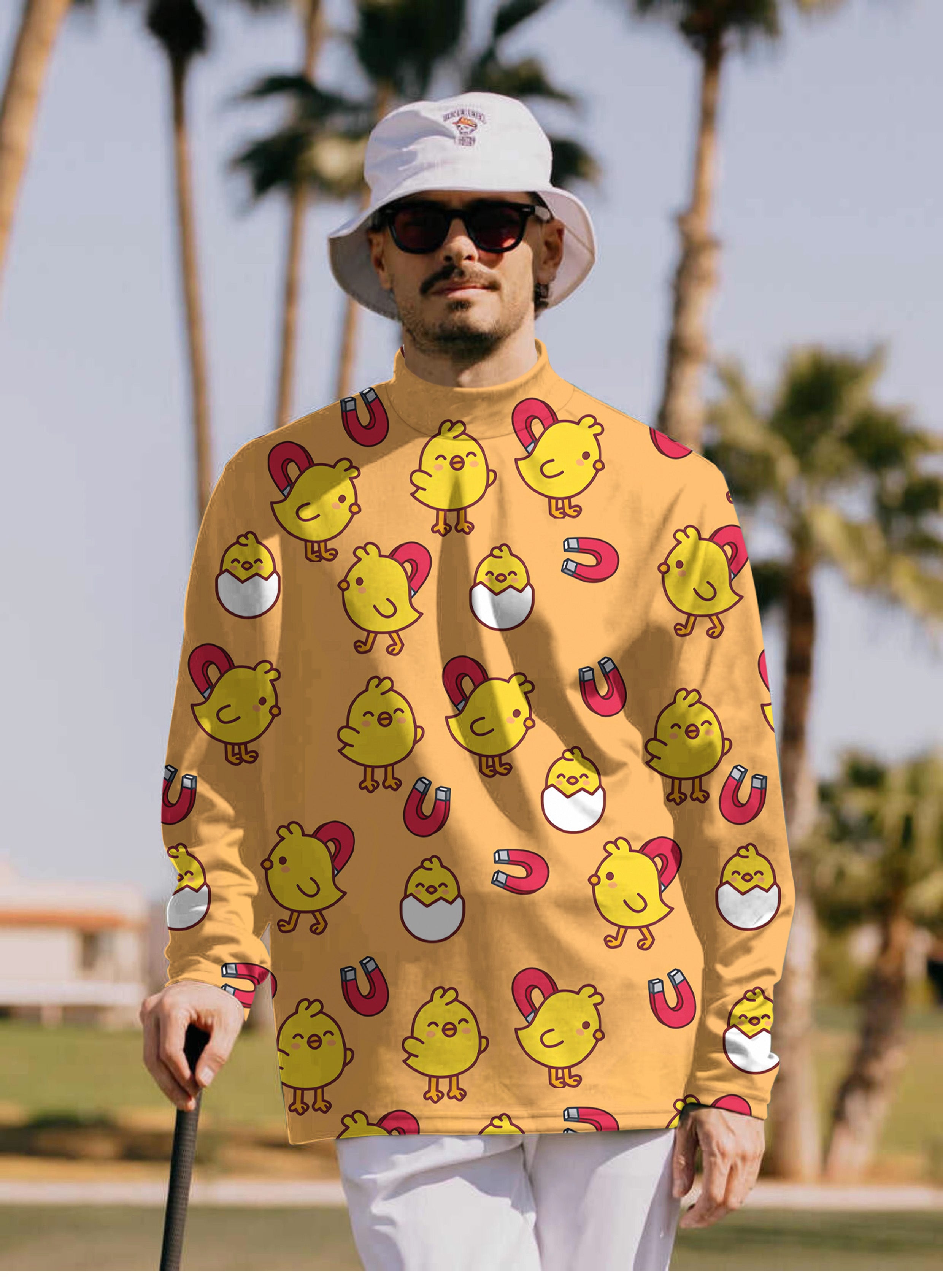 Men's Yellow chick Pullover High neck Long/Short sleeve T-Shirt