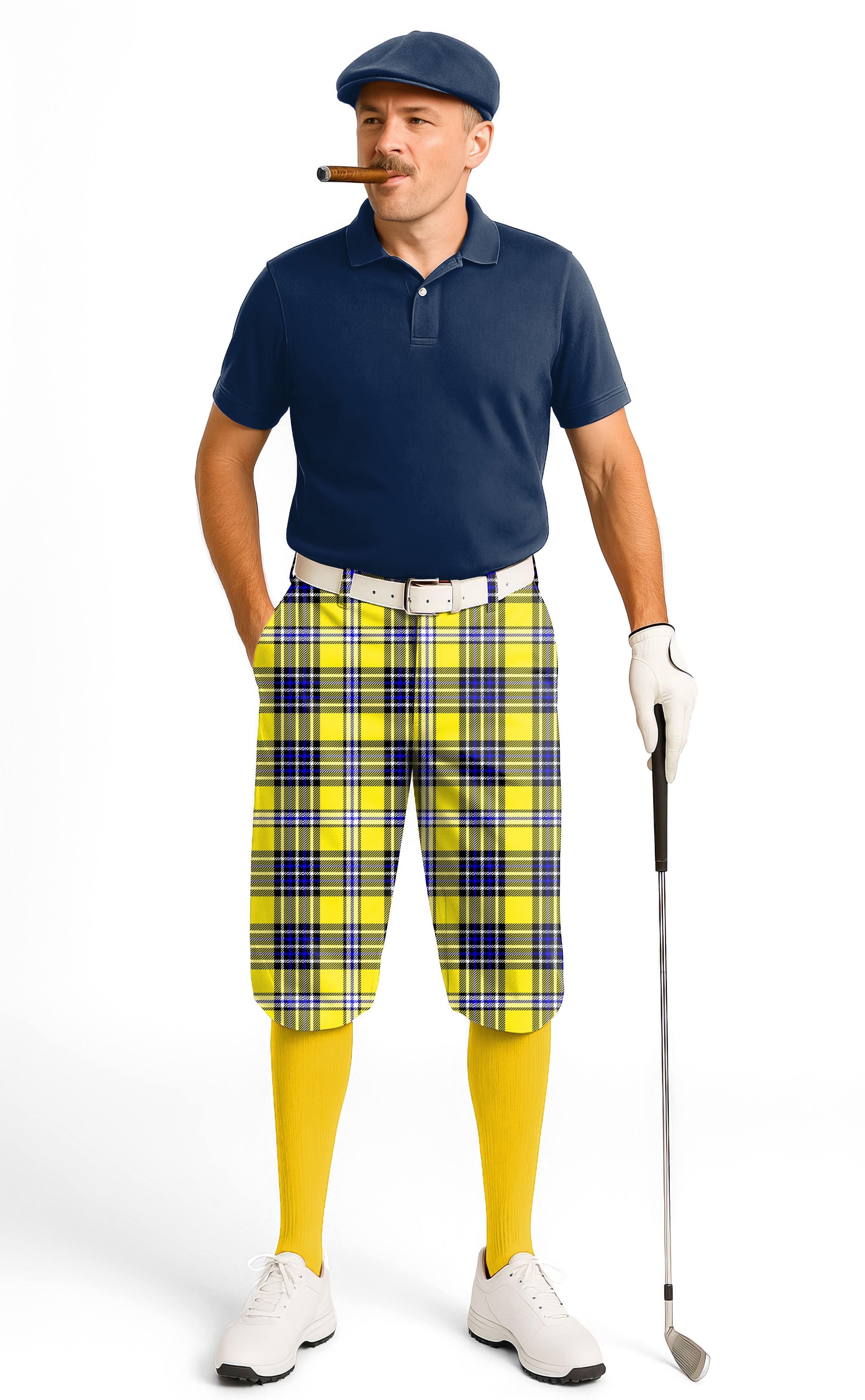 yellow grid-Men's Golf Knickers Pants