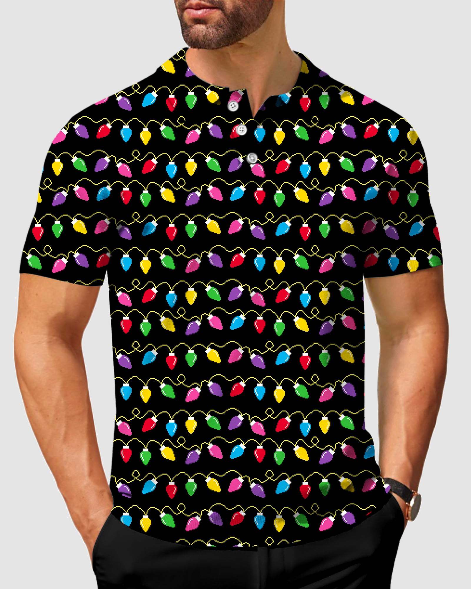 Men's Christmas Lights Polo