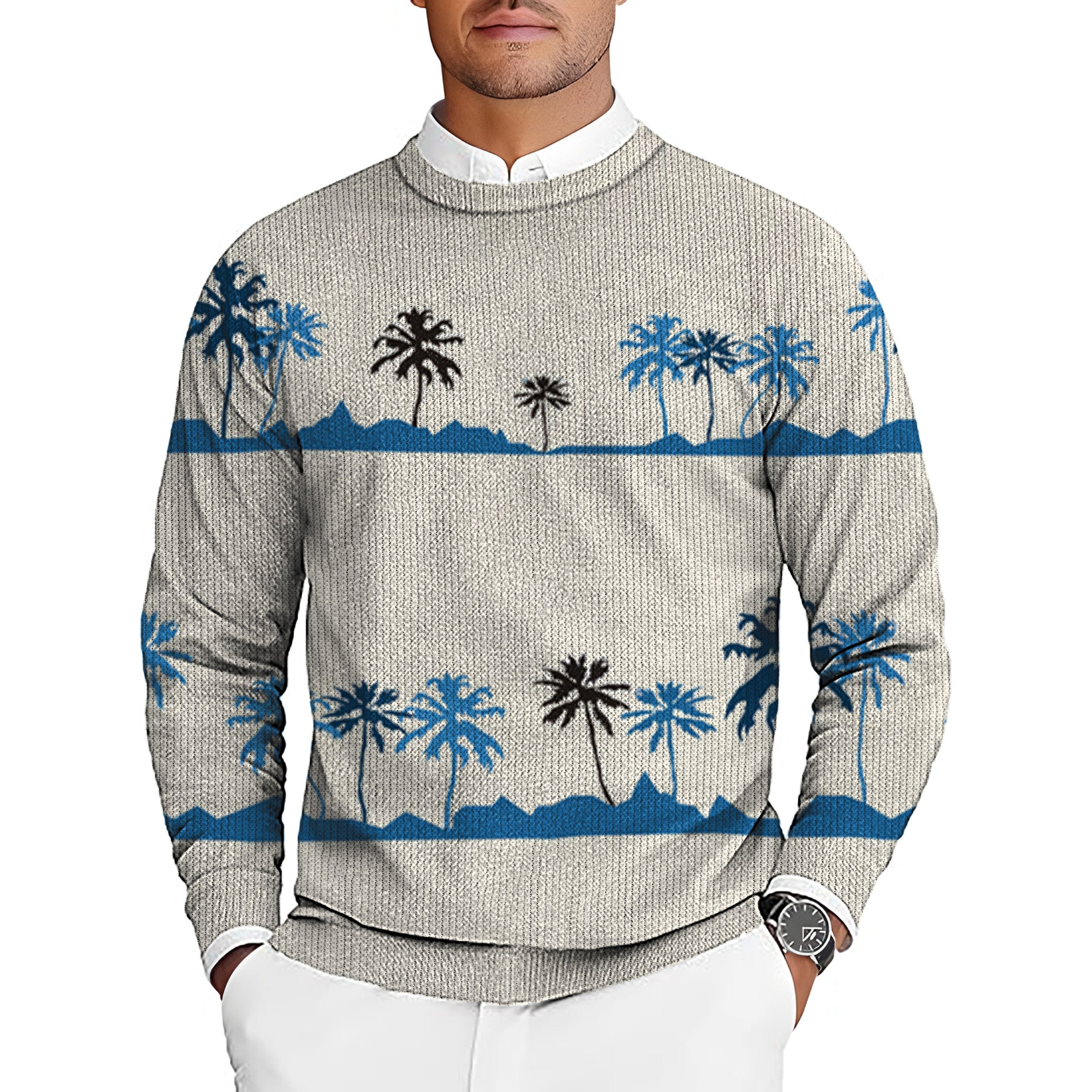 palm tree Men's Golf Crewneck Pullover Sweaters Ugly Sweater