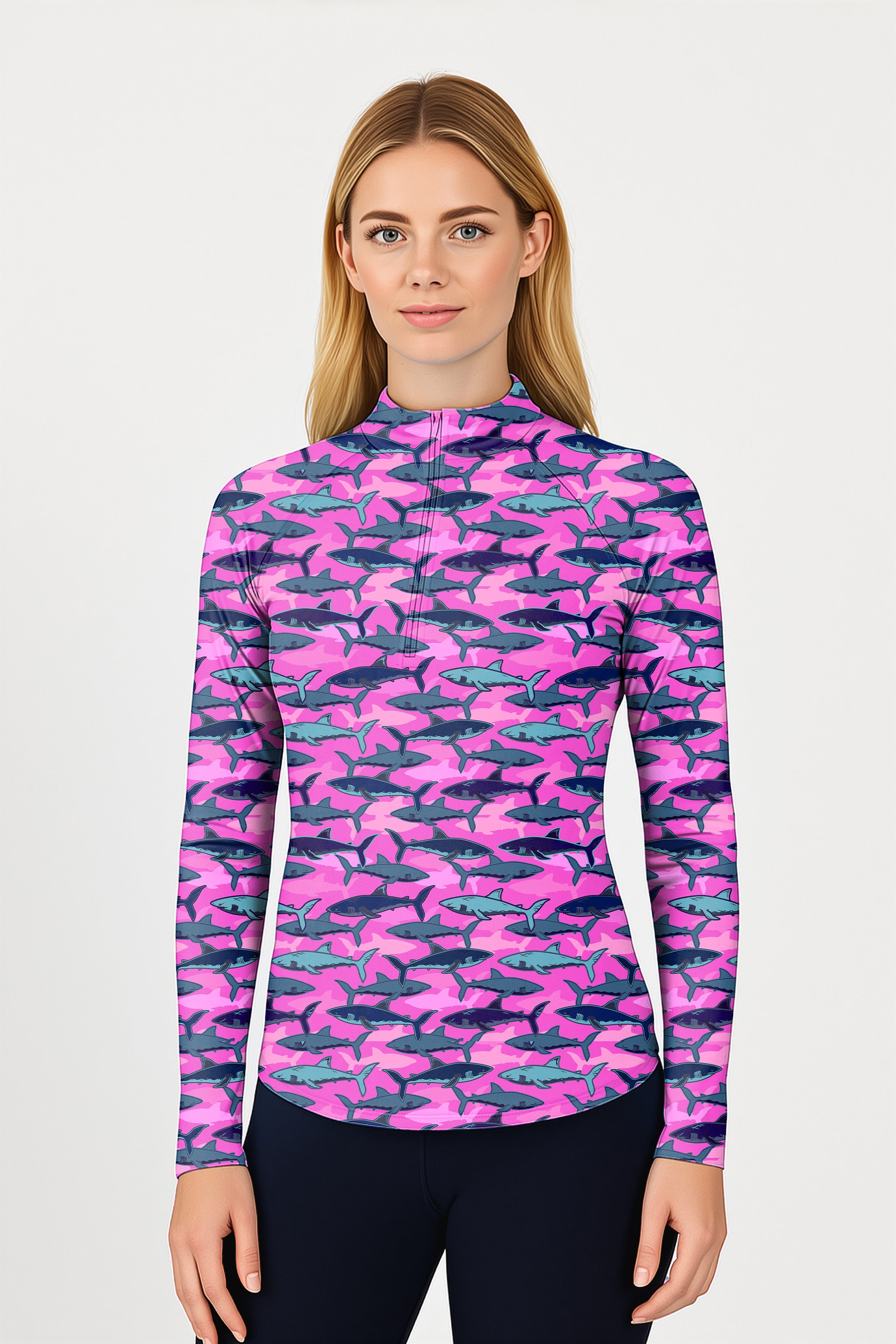 Electric Sharks Women's Golf Active 3/4 Zip Top