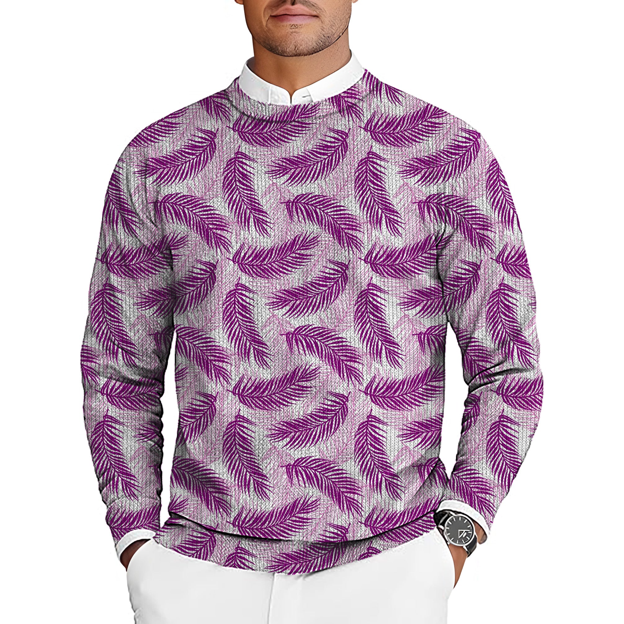 Purple Palms Men's Golf Crewneck Pullover Sweaters Ugly Sweater