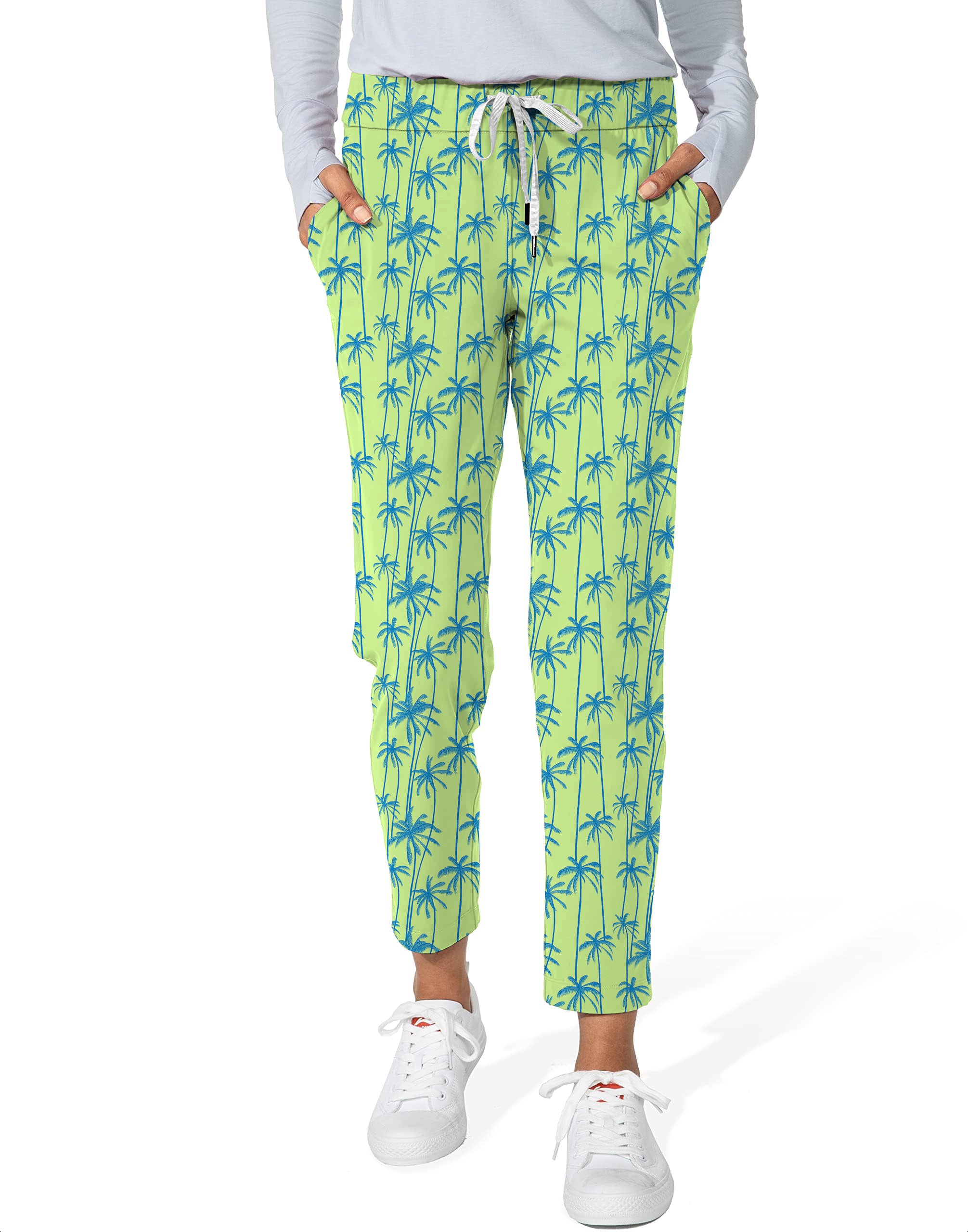 Green And Blue Coconut Trees Women's 7/8 Stretch Ankle Golf Pants
