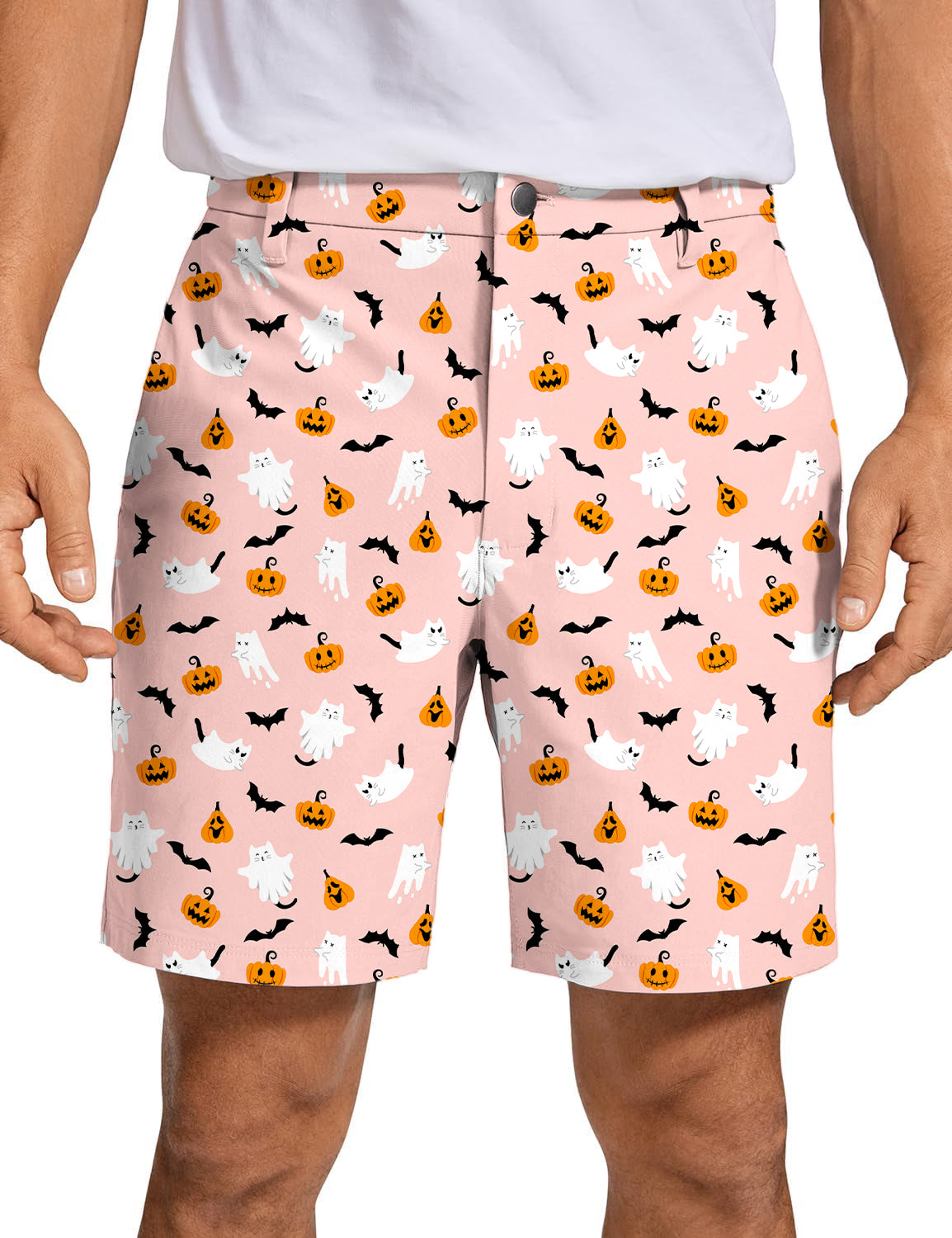 Men's Halloween Kawaii Ghost Pumpkin Golf Shorts