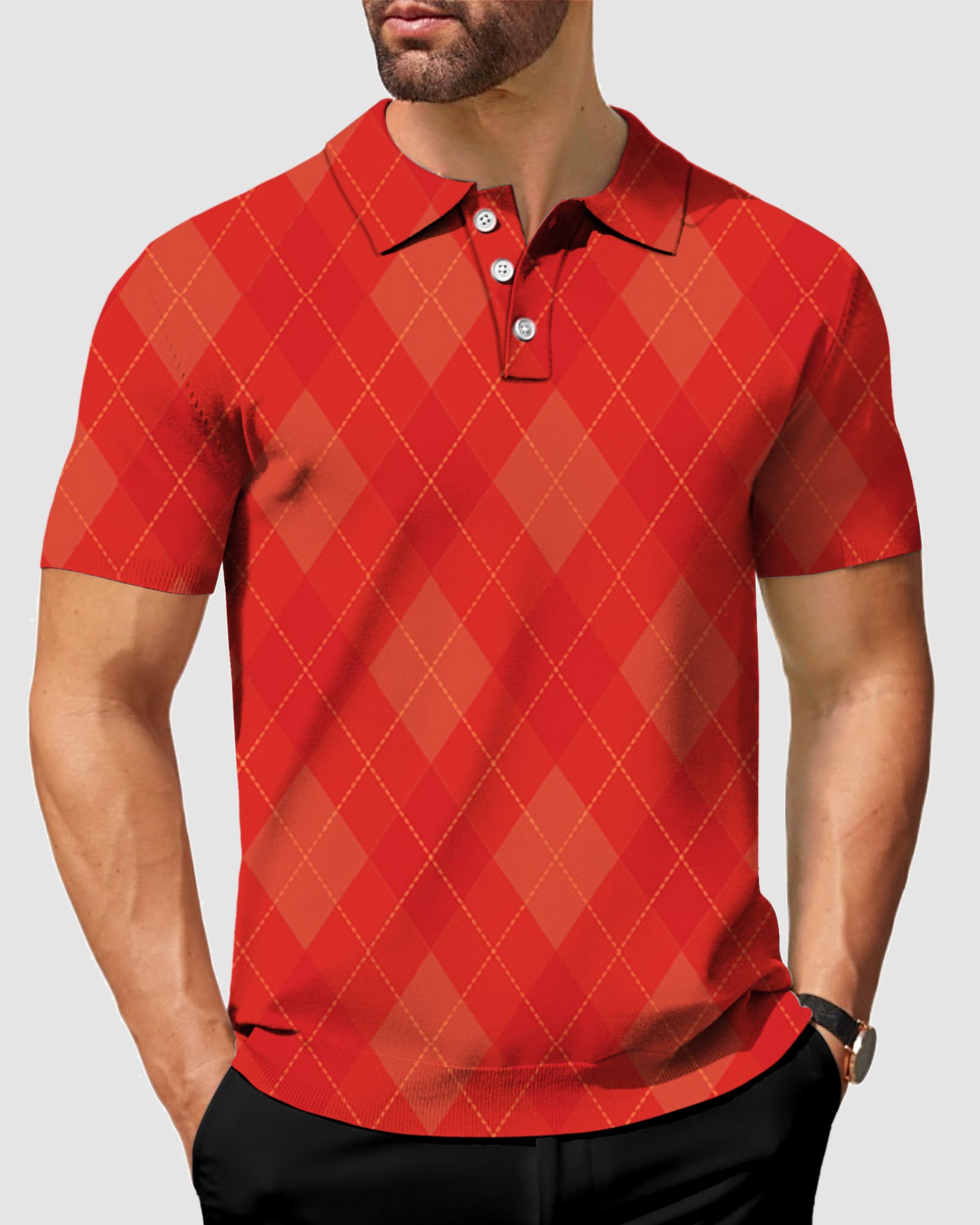 Men's red Argyle Polo