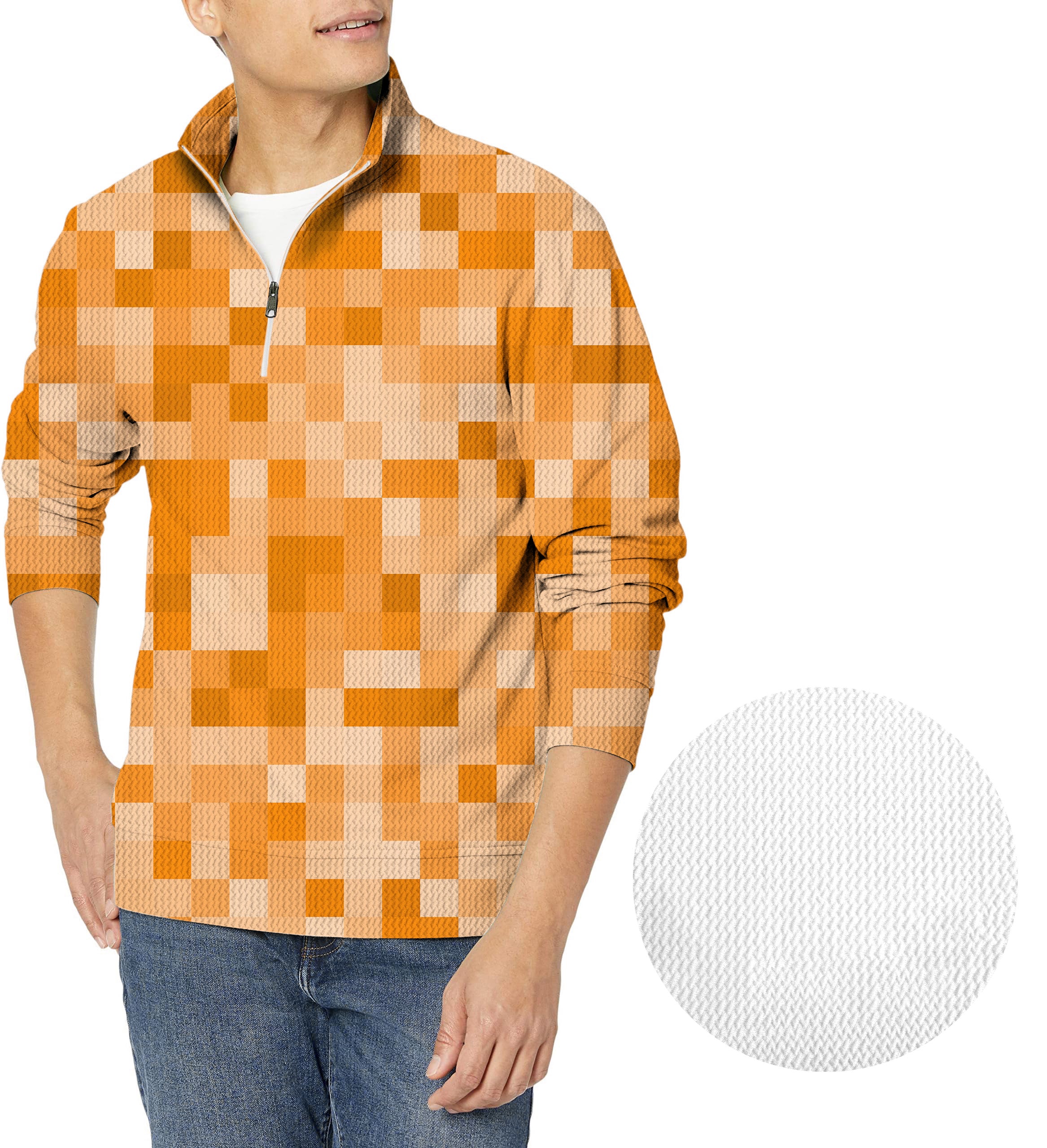 Orange Pixel Big Men's Golf Waffle Zipper Pullover