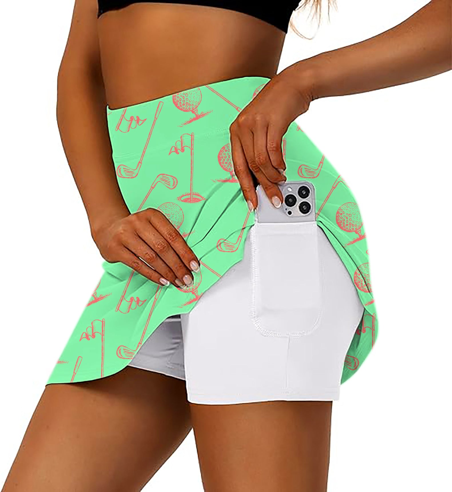 Women's Green Golf Club Golf Skirts Inner Shorts Pocket