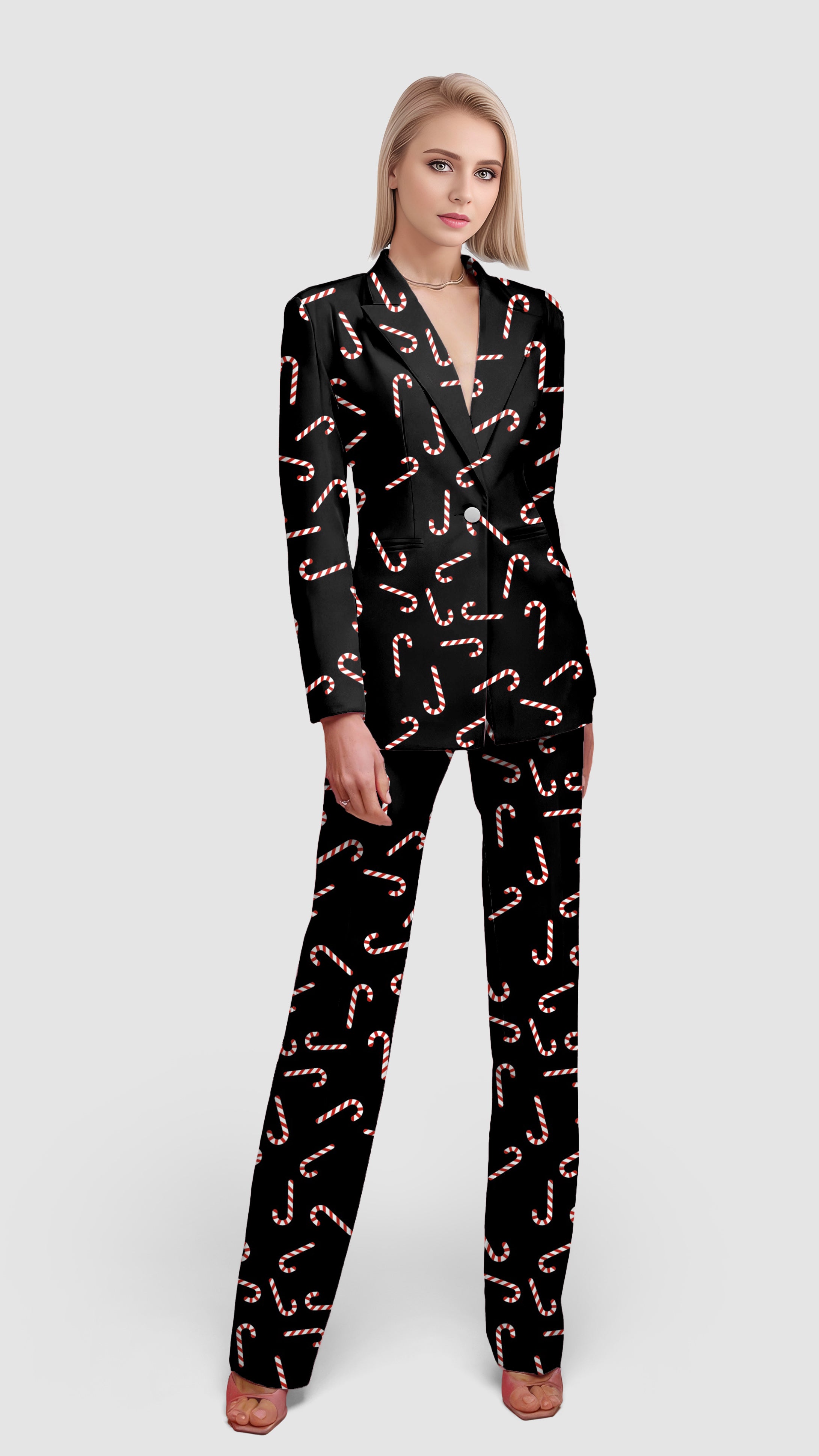 Candy Cane-Women's Blazer Casual Work Office Blazer Suit set