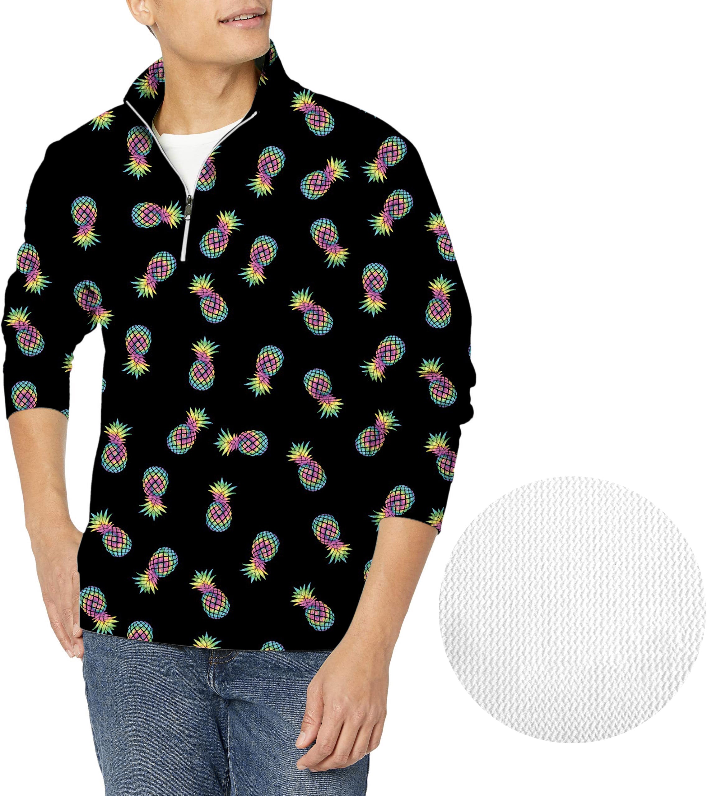 Colored Pineapple-Men's Golf Waffle Zipper Pullover