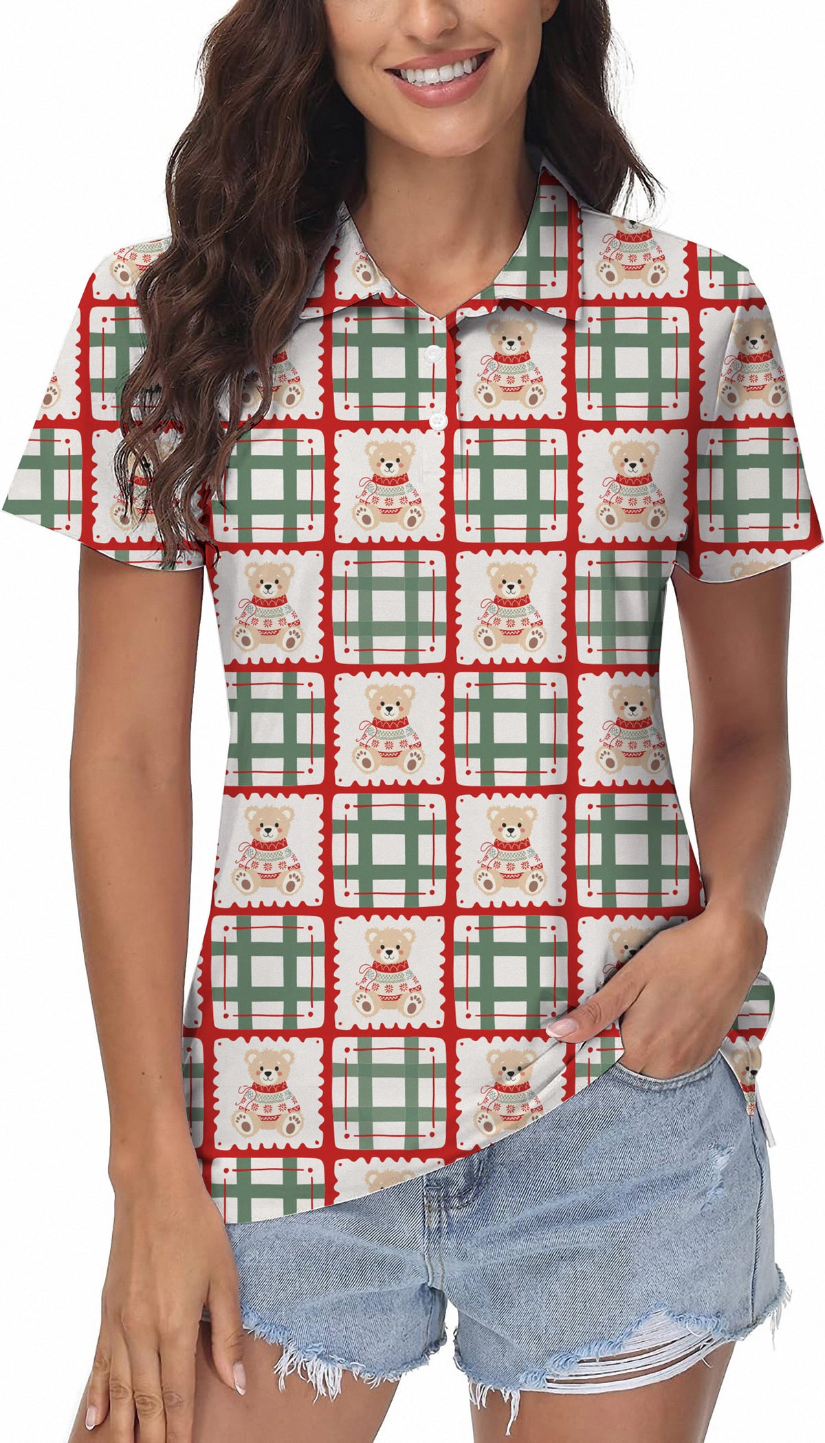 Cute Christmas Teddy Bear Women's Golf Polo