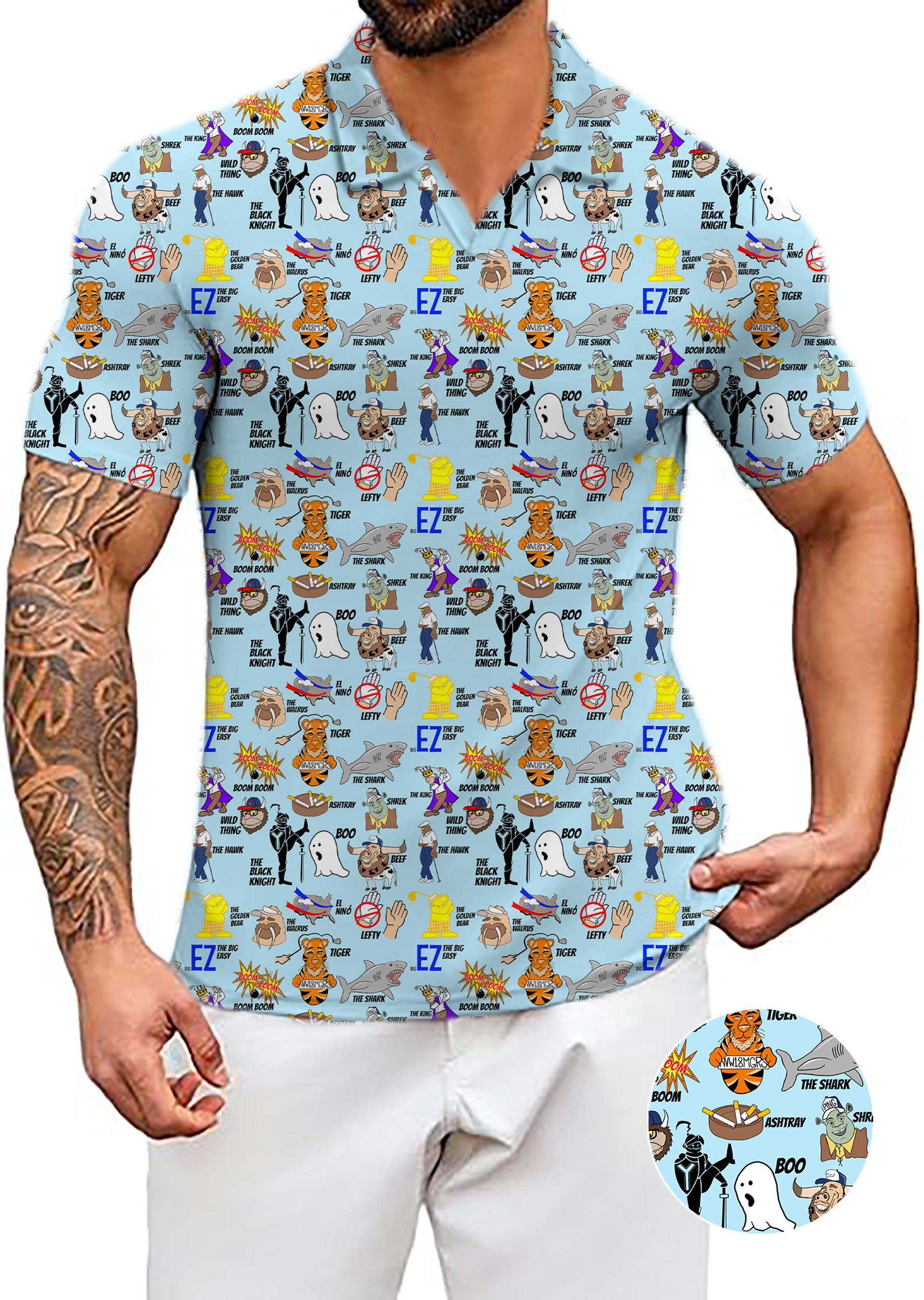 Men's Professional Nicknames Big EZ V Neck Golf Polo Shirts