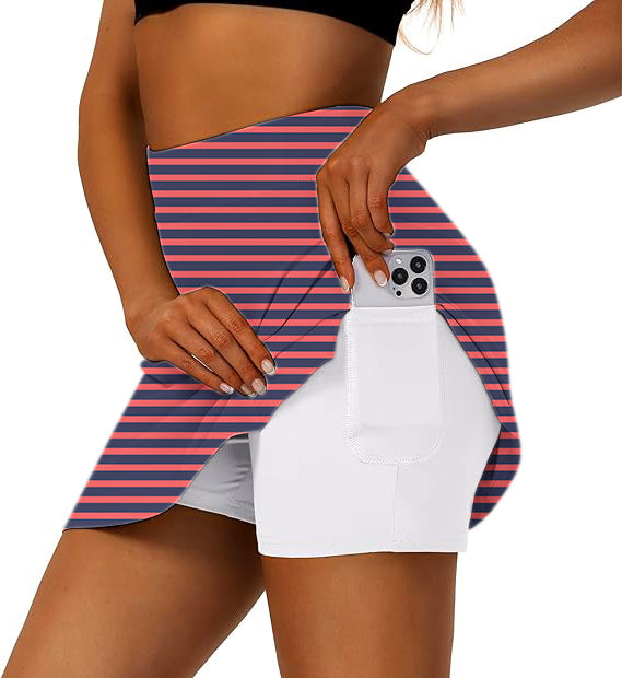 Women's Navy Red Stripes Golf Skirts Inner Shorts Pocket