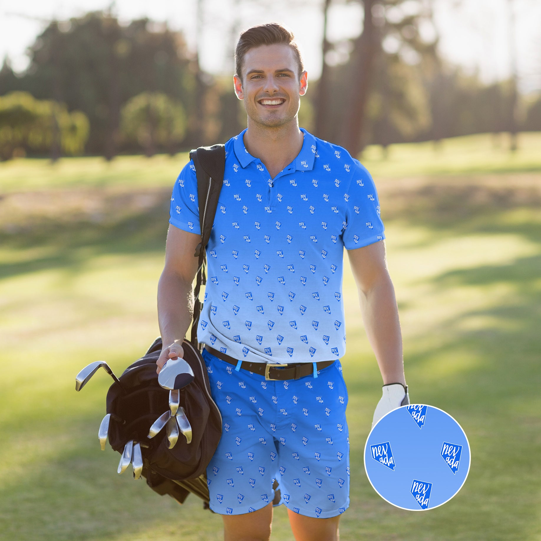 Men's Golf Set Polo+Shorts Blue Nevada