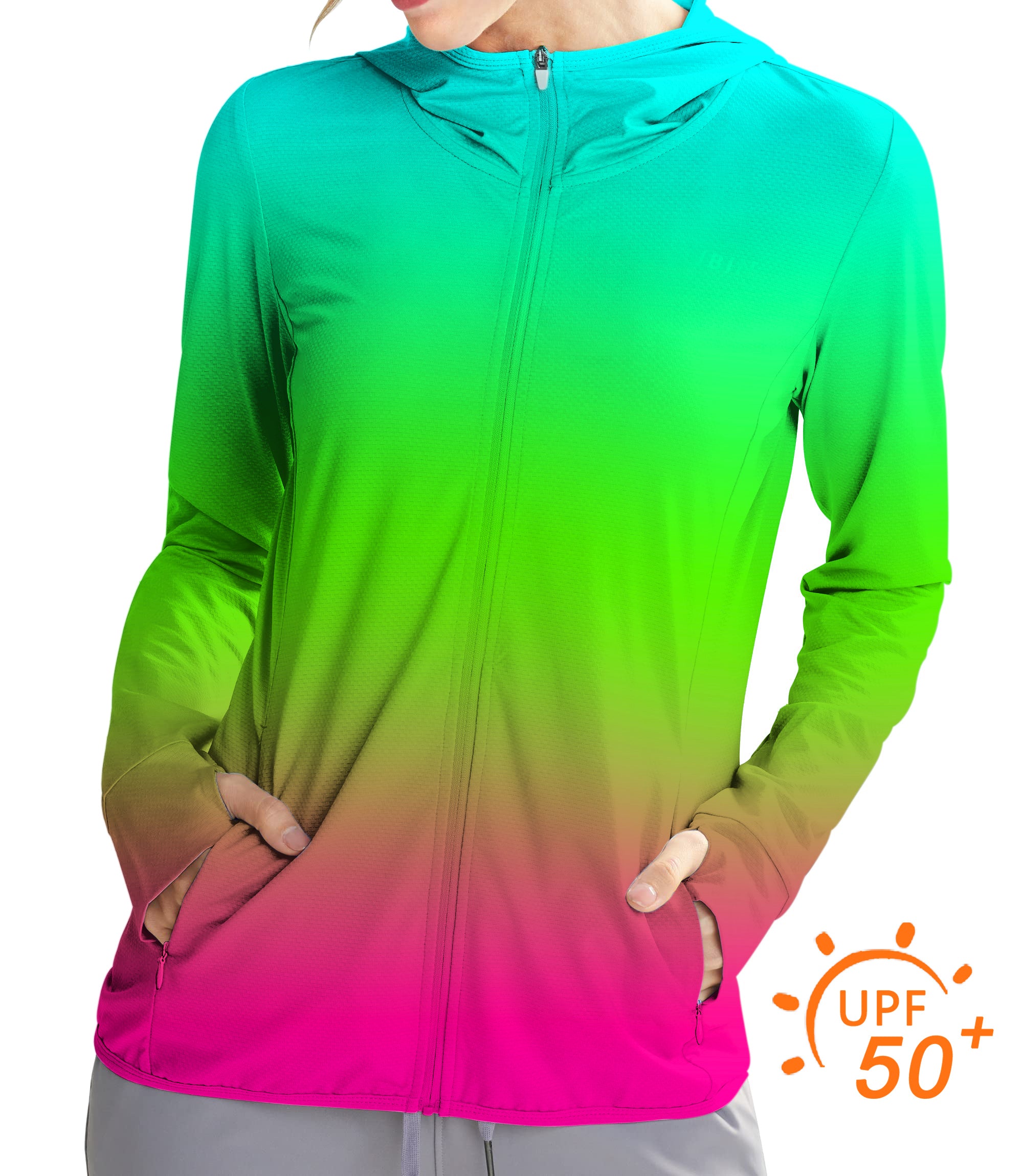 Women's Outdoor Neon Gradients Golf Sun Protection Slim Fit zip hoodies