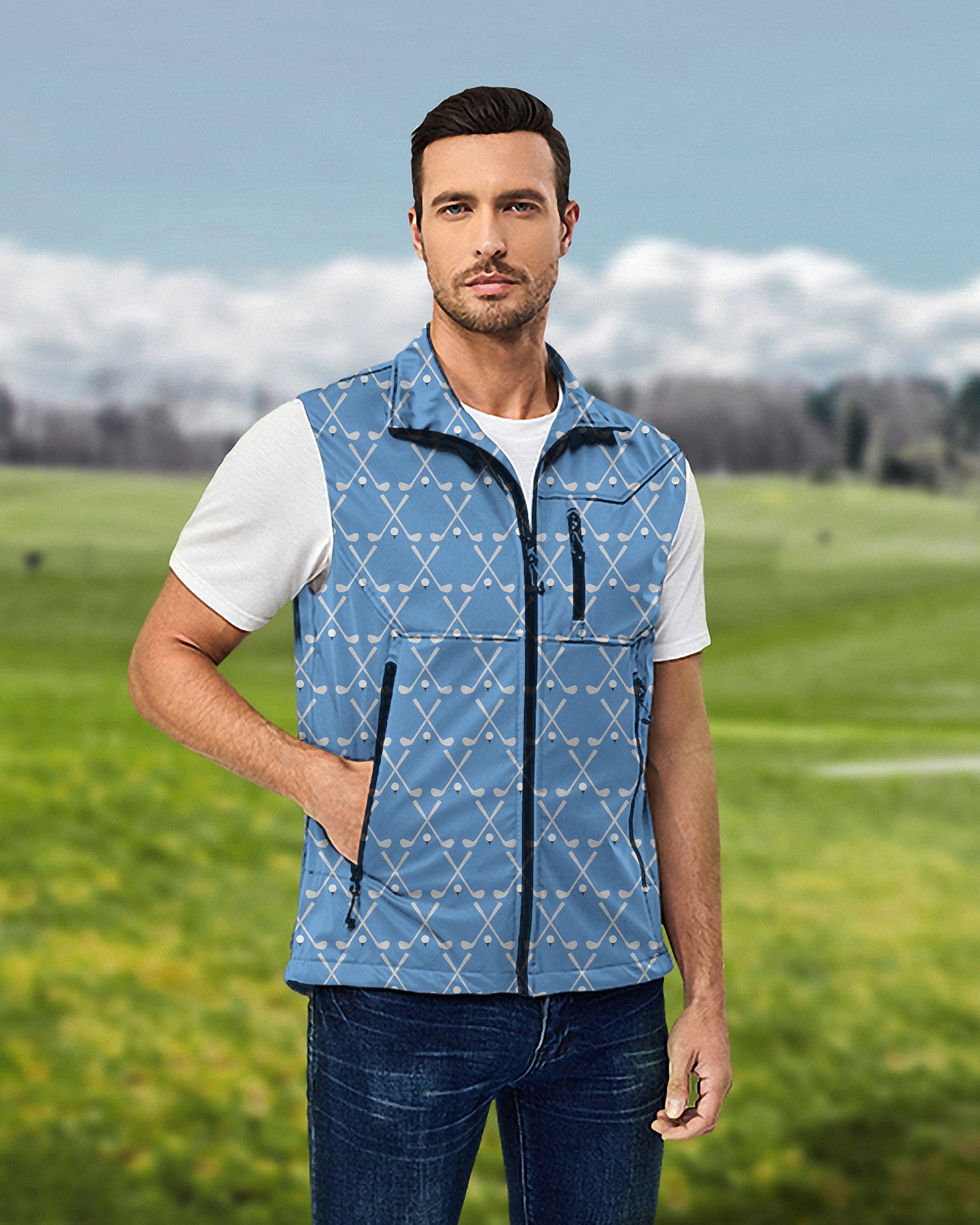 Men's On Tap Lightweight Softshell Vest Sleeveless Jacket for Golf Windproof Waterproof