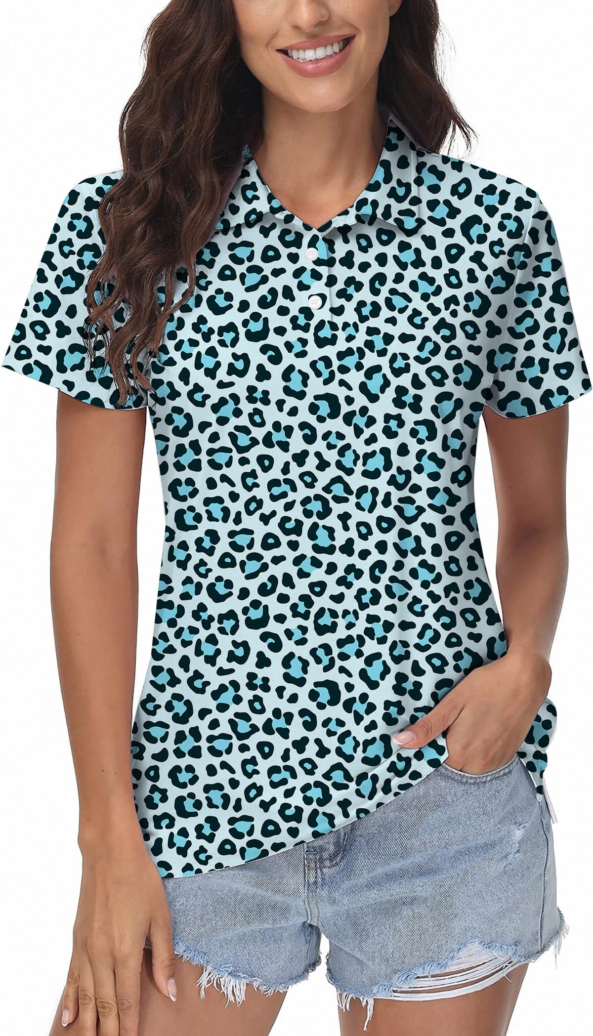 Blue leopard print Women's Golf Polo
