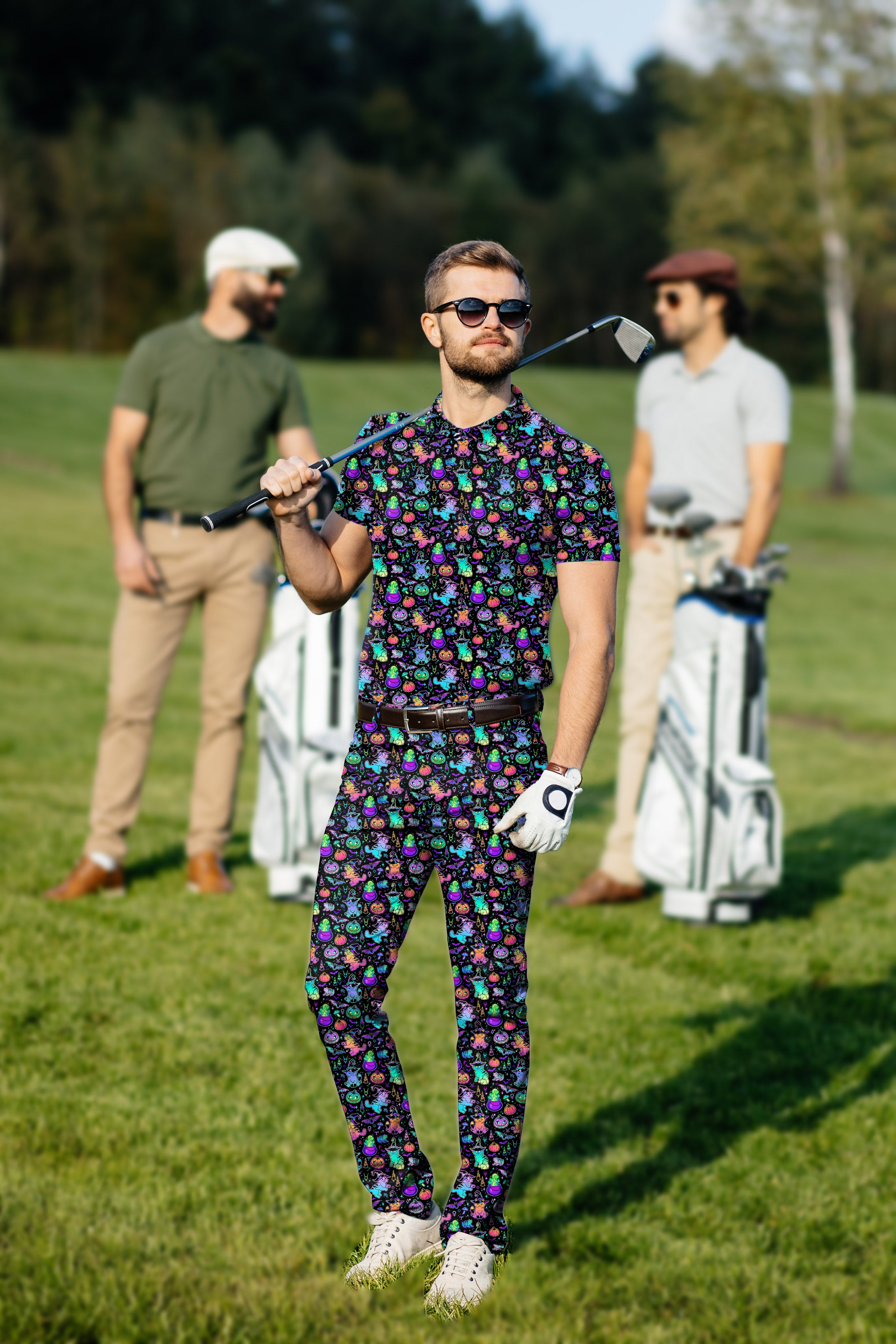 Men's Golf Set Polo+Pants Halloween Constellation Cat