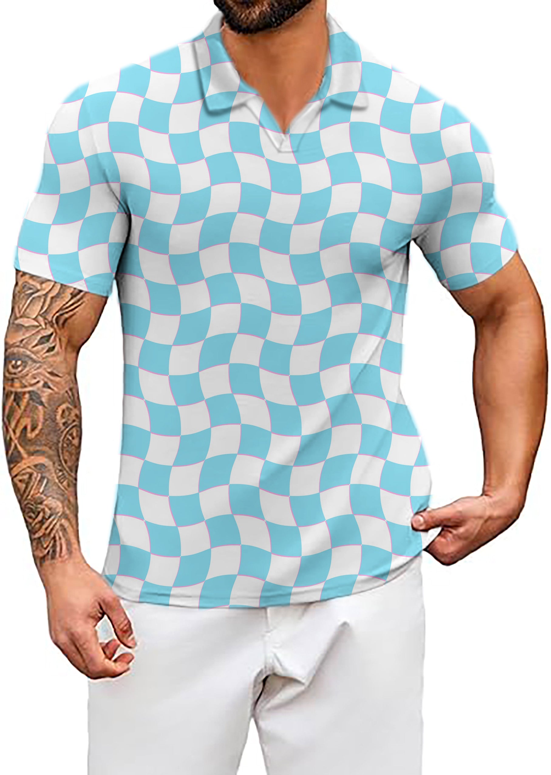 Men's Summer Checkers V Neck Golf Polo Shirts