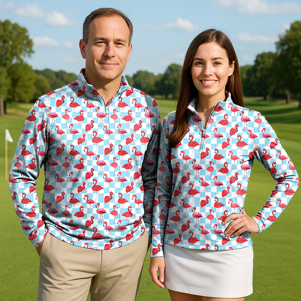 Flamingo Couple Golf Active 3/4 Zip Top