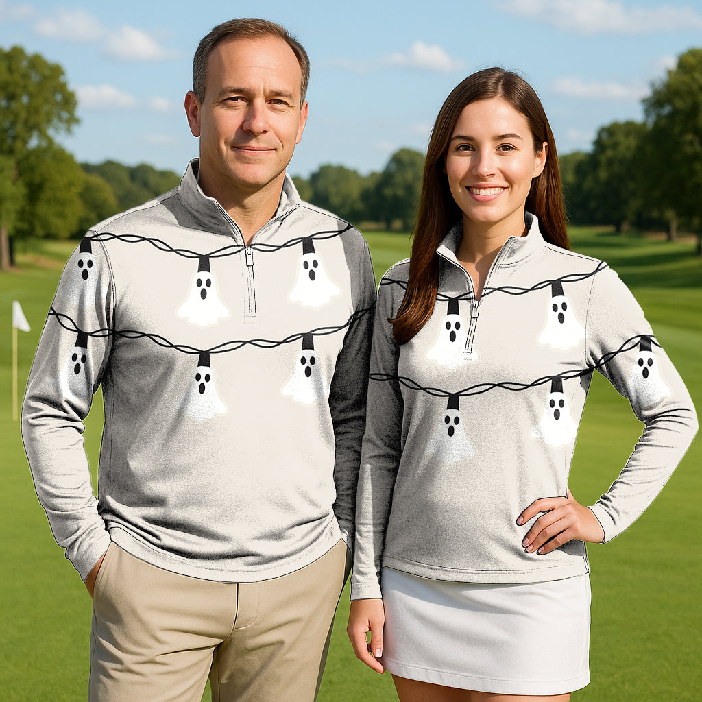 Halloween Ghost Light Couple Golf Active 3/4 Zipper Top Long Sleeves