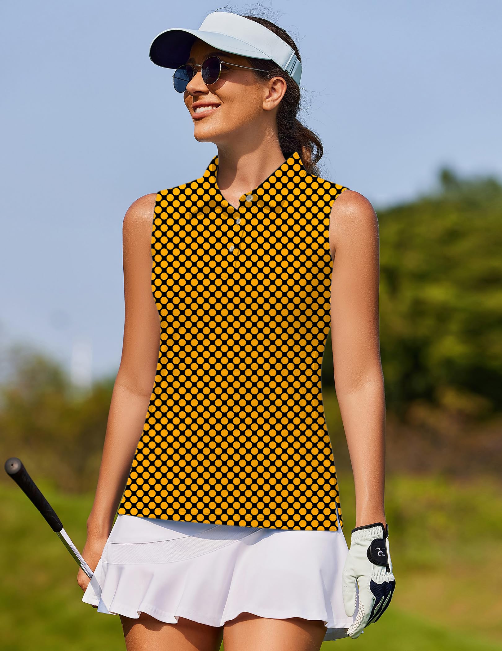 Halloween black and yellow polka dots Women's golf Sleeveless shirt