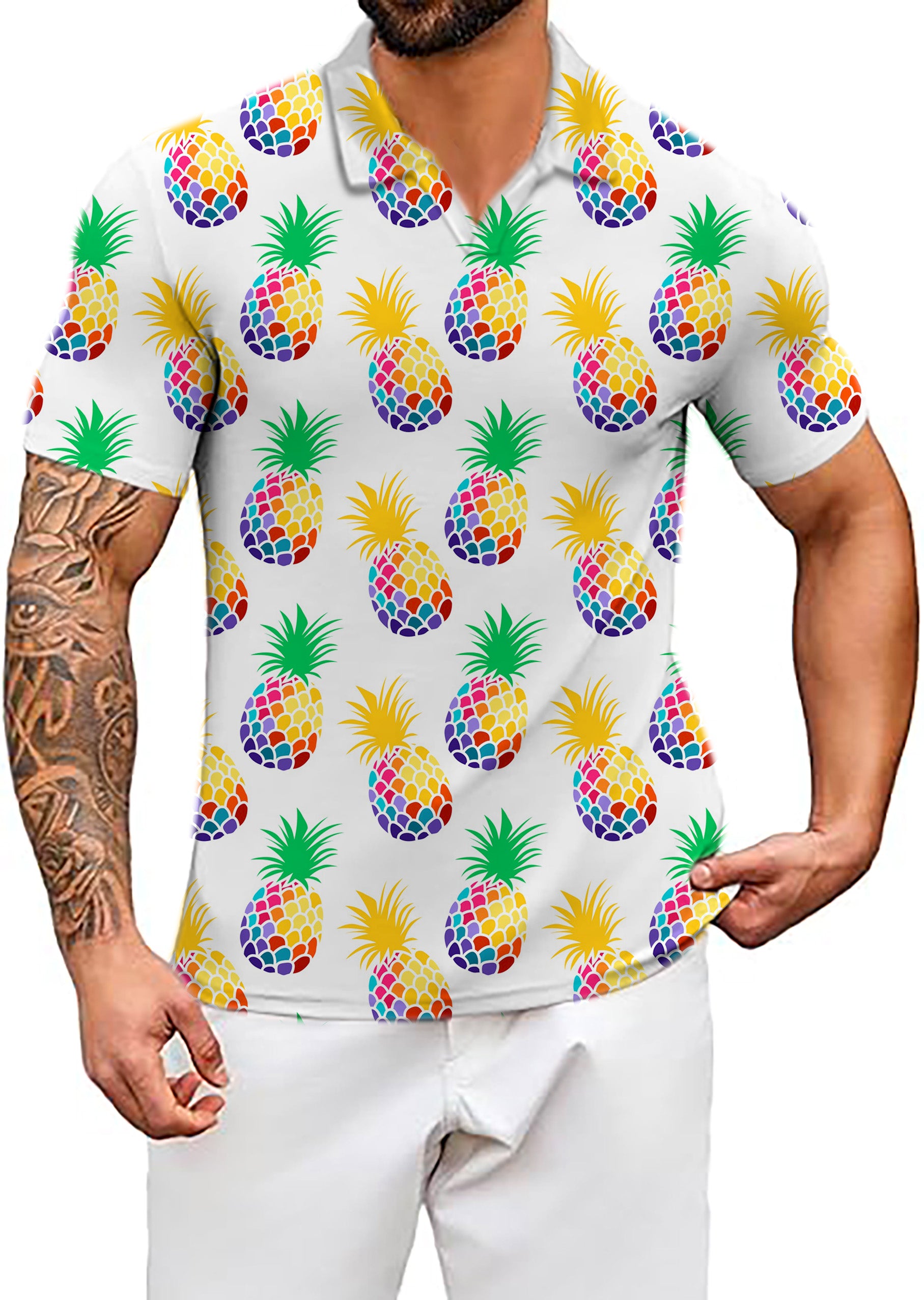 Men's Pineapple Disco V Neck Golf Polo Shirts