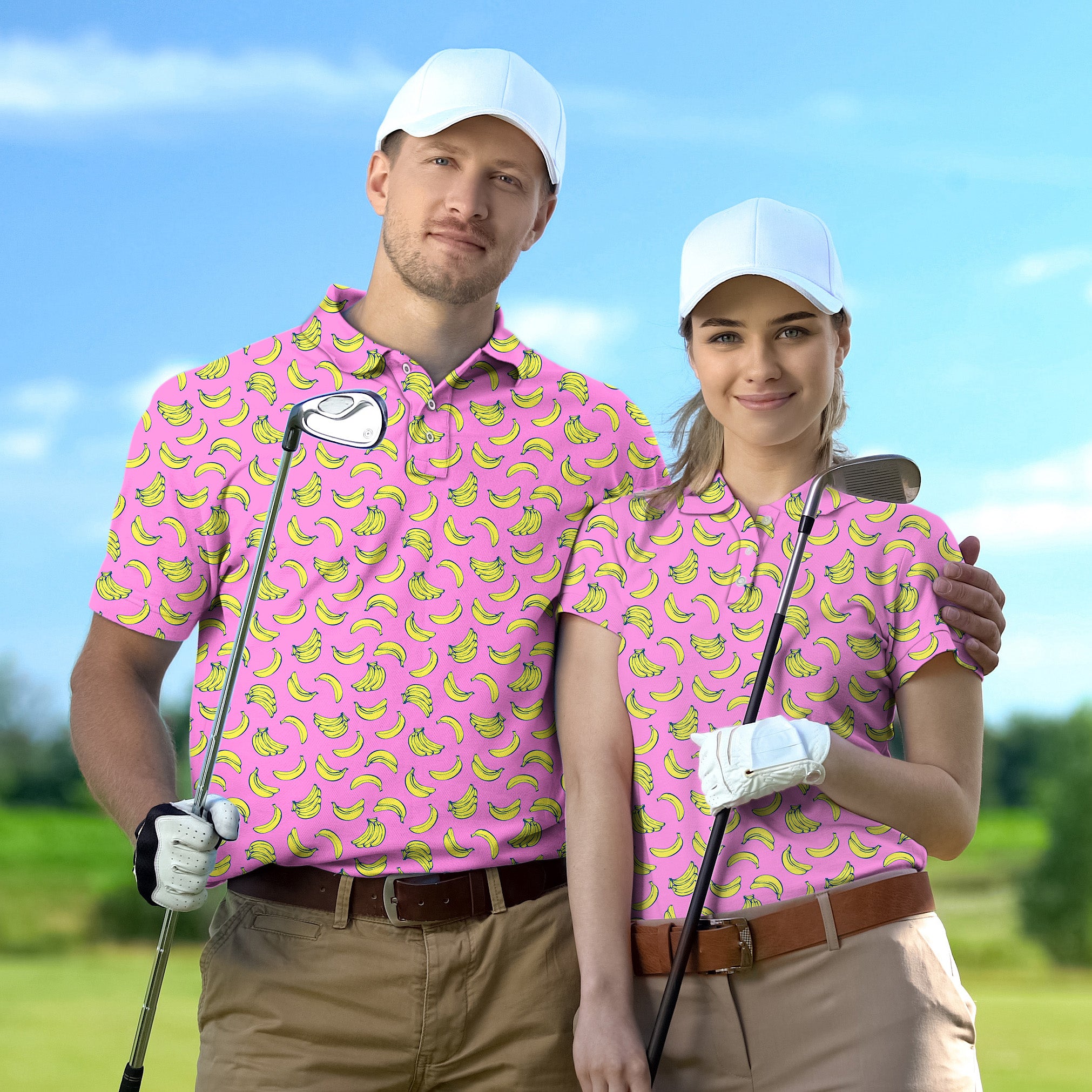 Golf Polo Couple Family Pink Banana Summer