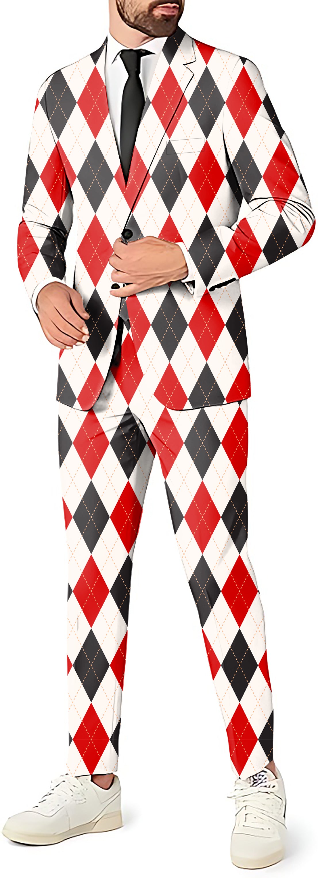 Argyle Red black grid Men's Party Costumes-Theme Party 2 or 3pcs Suit set-Blazer Pants & Vest