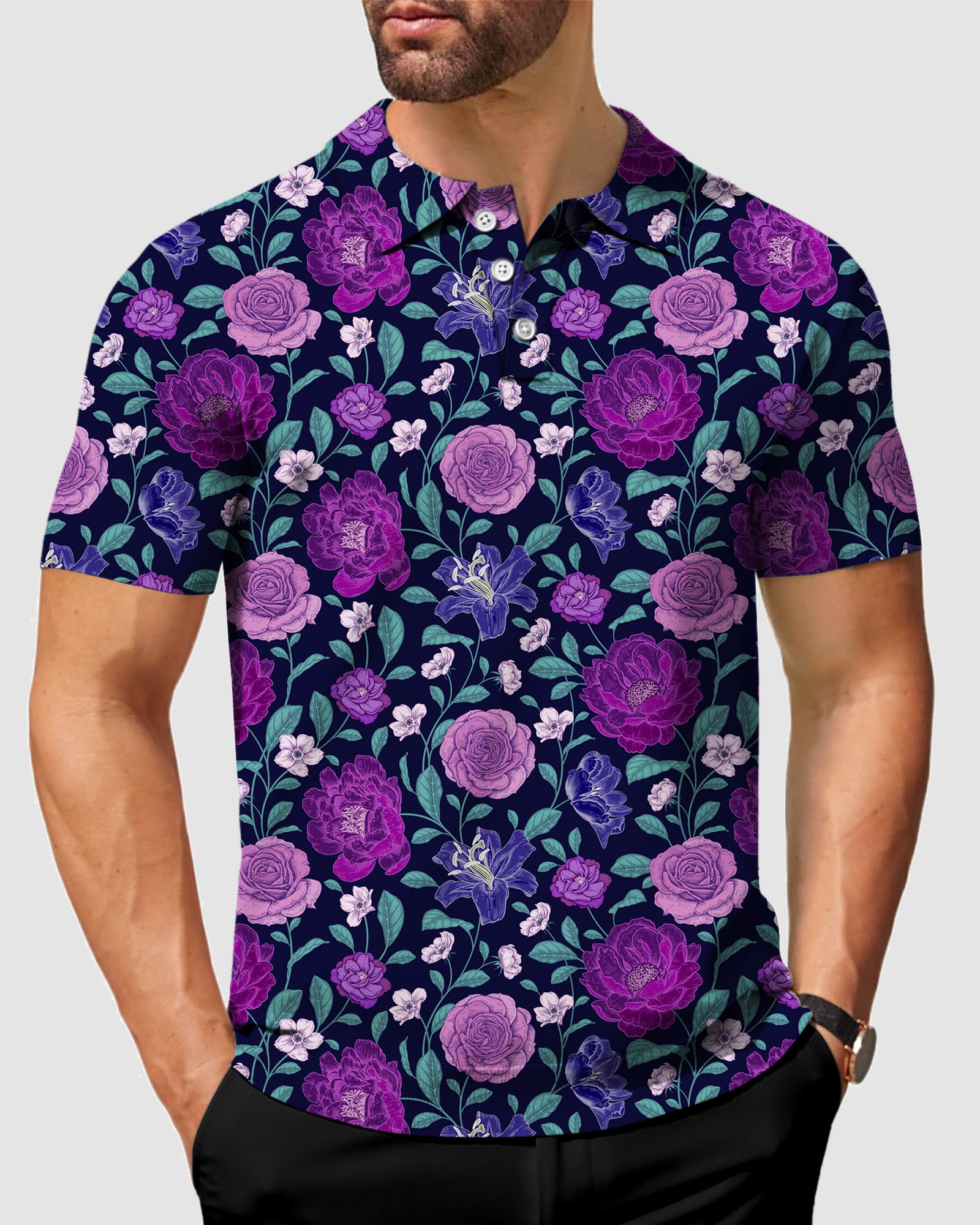 Men's Purple Floral Golf Polo