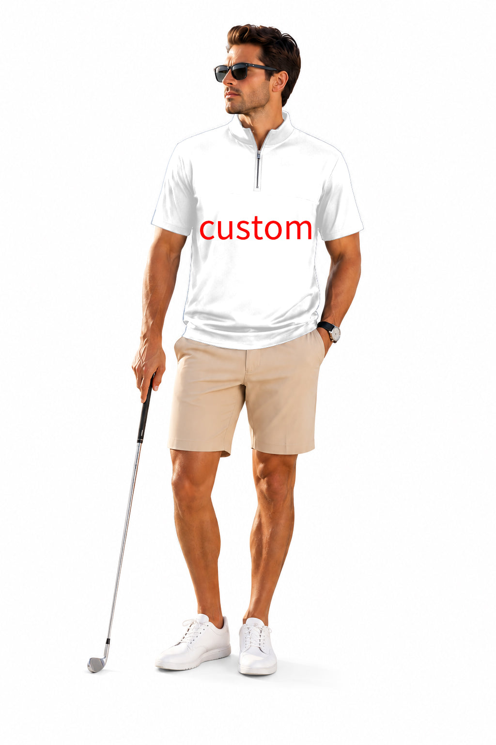 Men's Short Sleeve Quarter Zip Golf Pullover  Custom Own Logo Embroidery