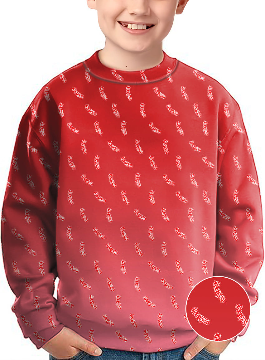 Red California Crewneck Pullover Kids Ugly Sweater
