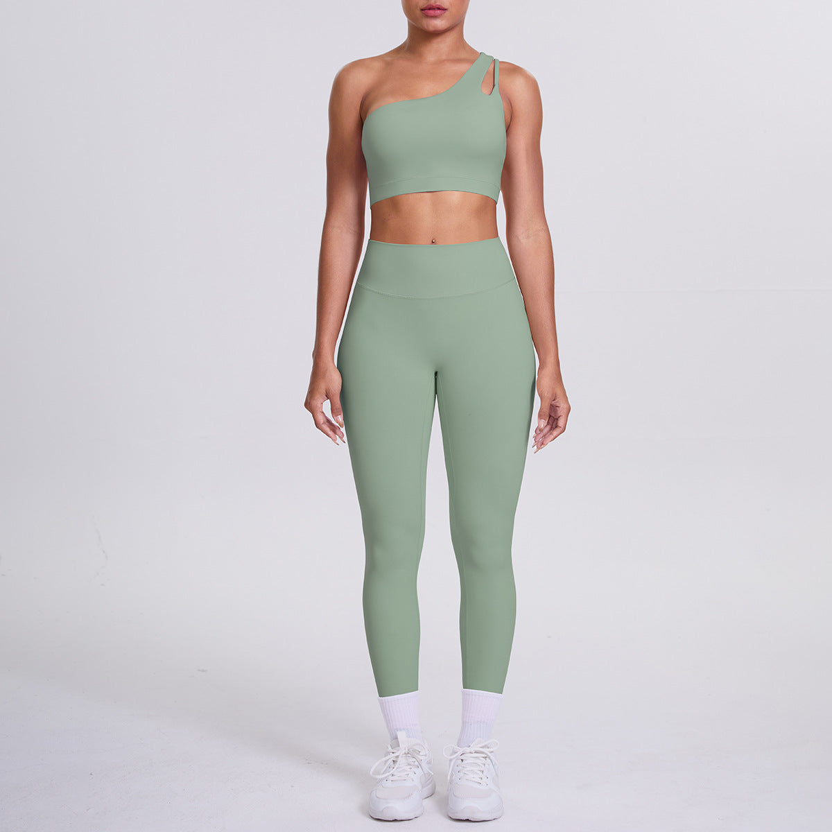 Women's One Shoulder Cutout Back Yoga Set - High Waist Scrunch Butt Leggings Sports Bra Workout Set
