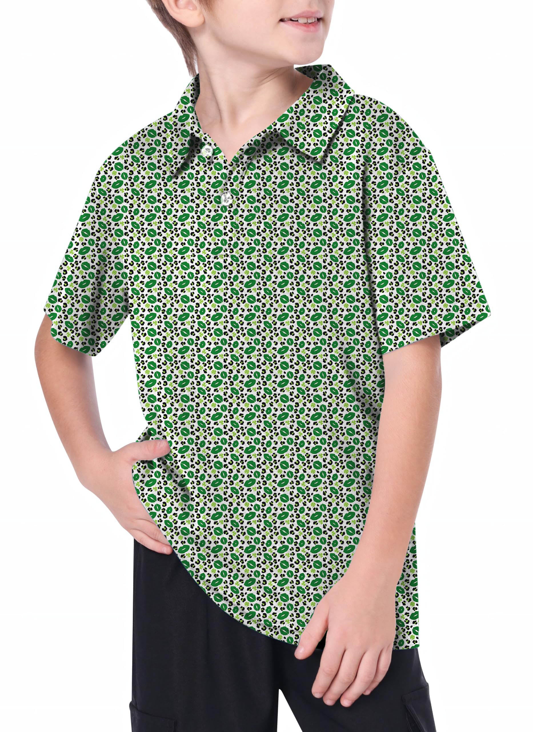 Youth Green leopard kiss St. Patrick's Day Golf Polo