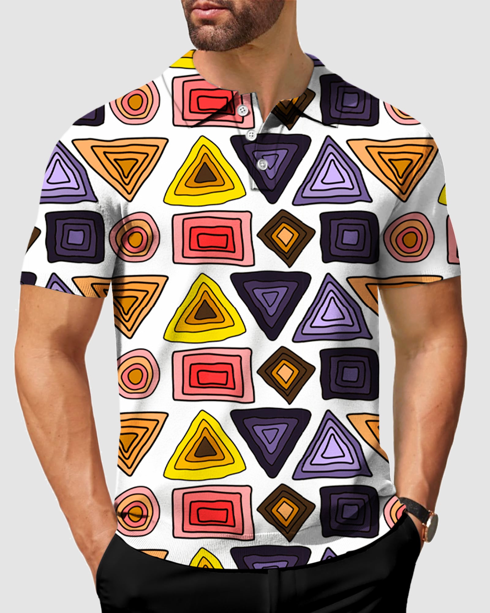 Men's colorfull triangle tribal Polo