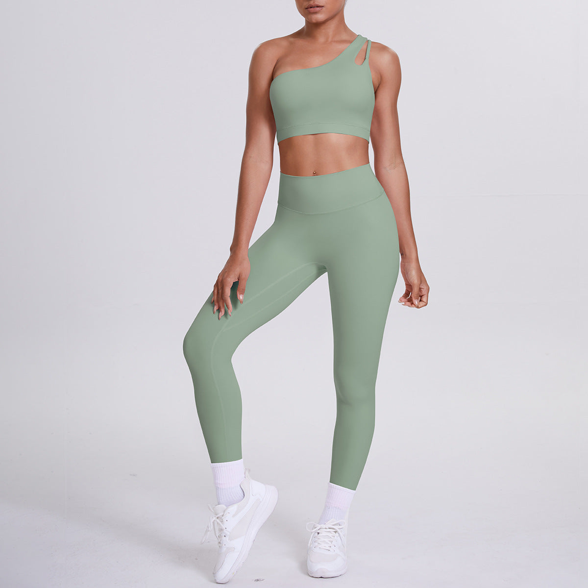 Women's One Shoulder Cutout Back Yoga Set - High Waist Scrunch Butt Leggings Sports Bra Workout Set