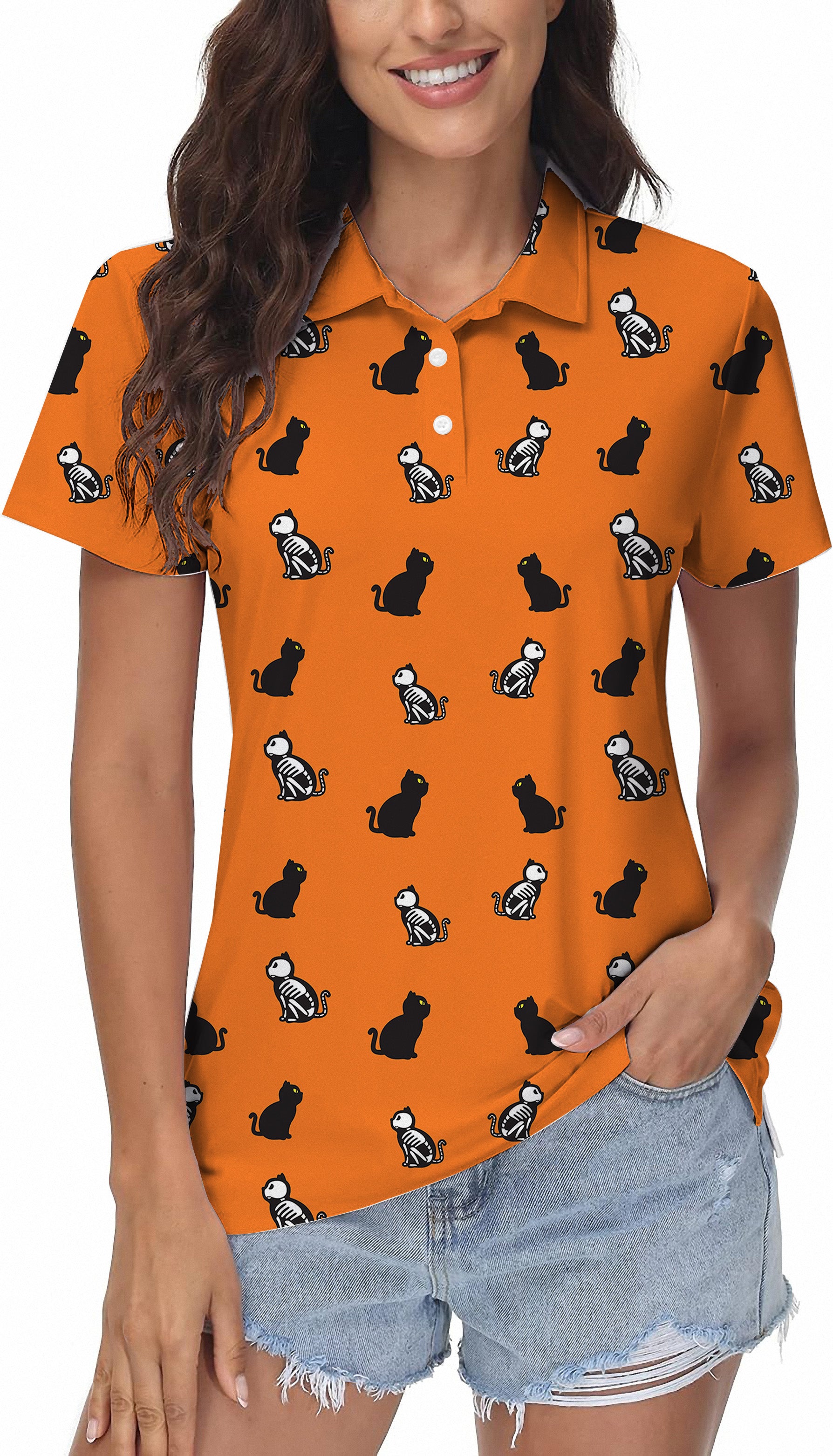 Halloween Skull Cat Custom The Background Color Women's Golf Polo