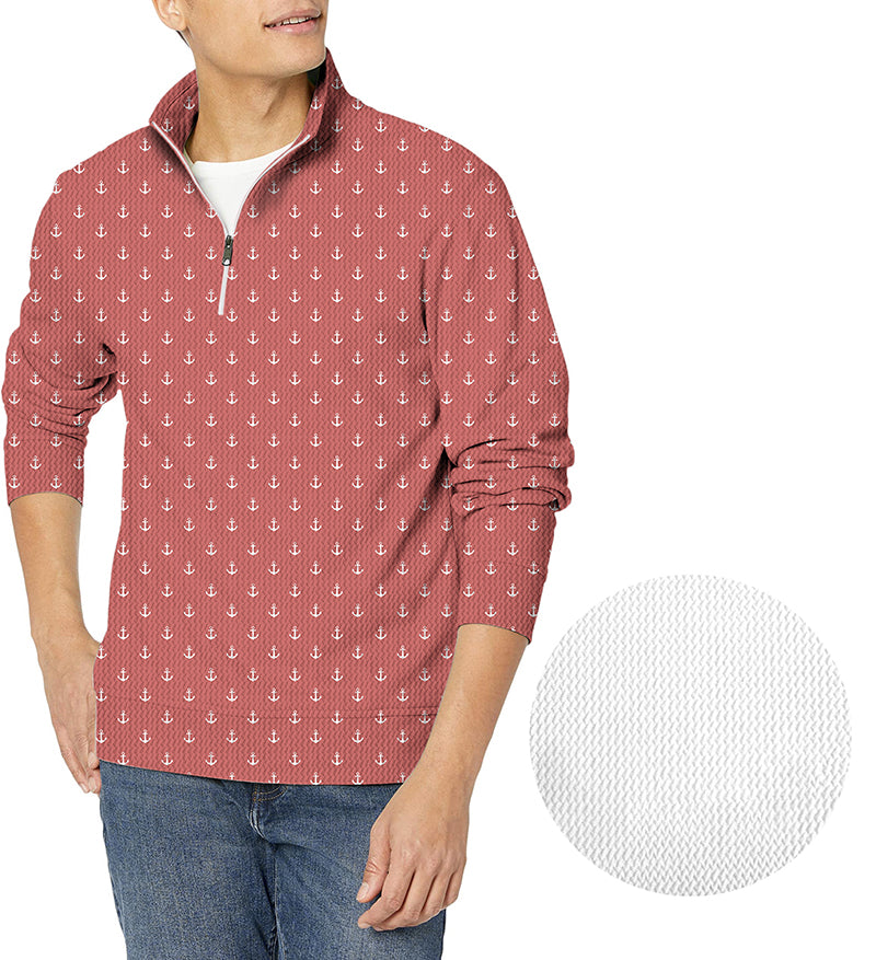 Men's pink red anchor golf waffle zipper pullover with custom uniform options
