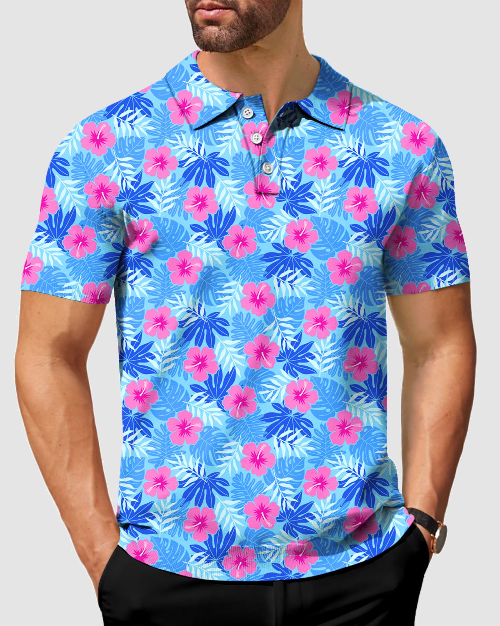 Men's Vivid Bloom flower Golf Polo