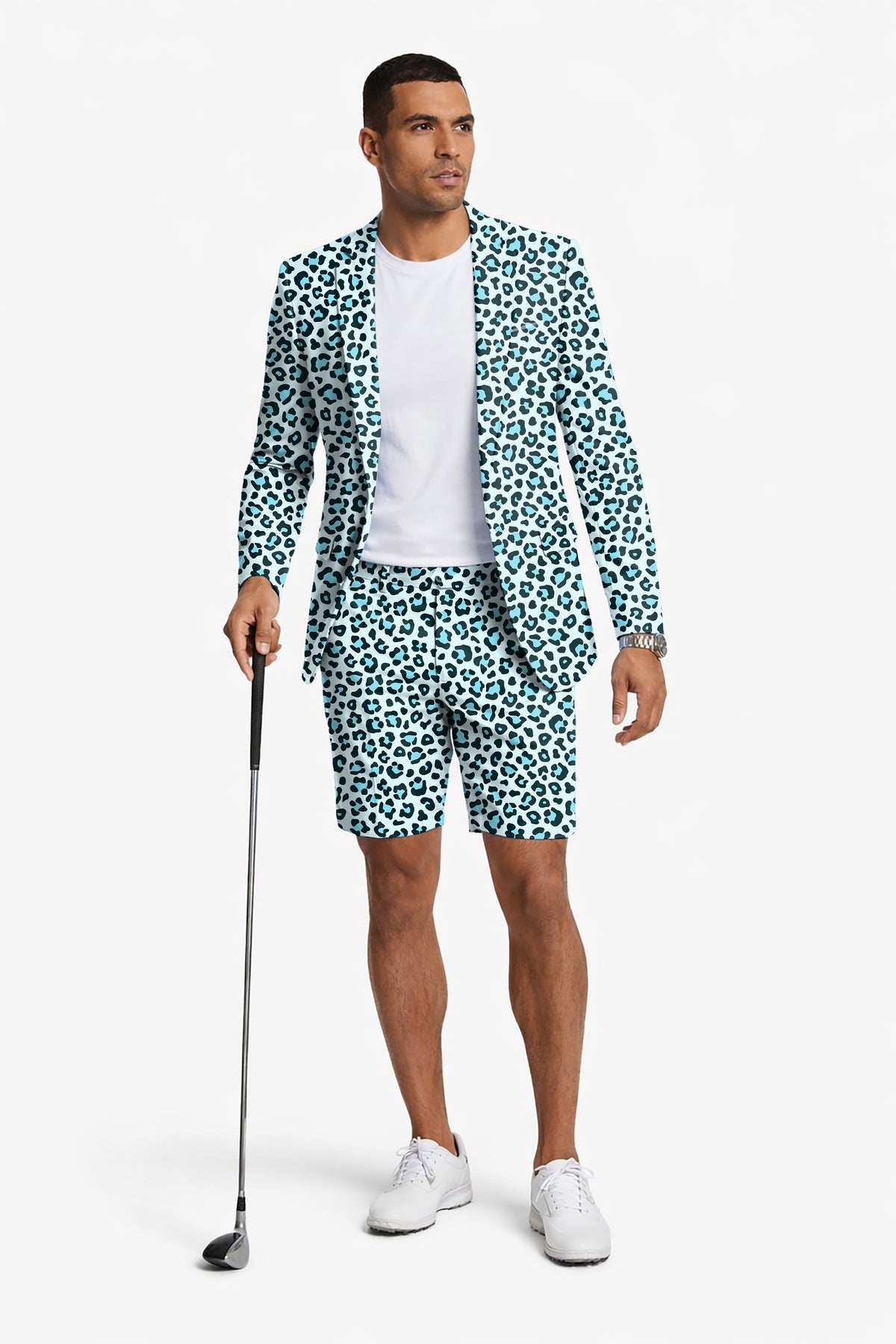 Blue leopard print Men's Party Costumes-Theme Party 2pcs Suit set-Blazer Shorts