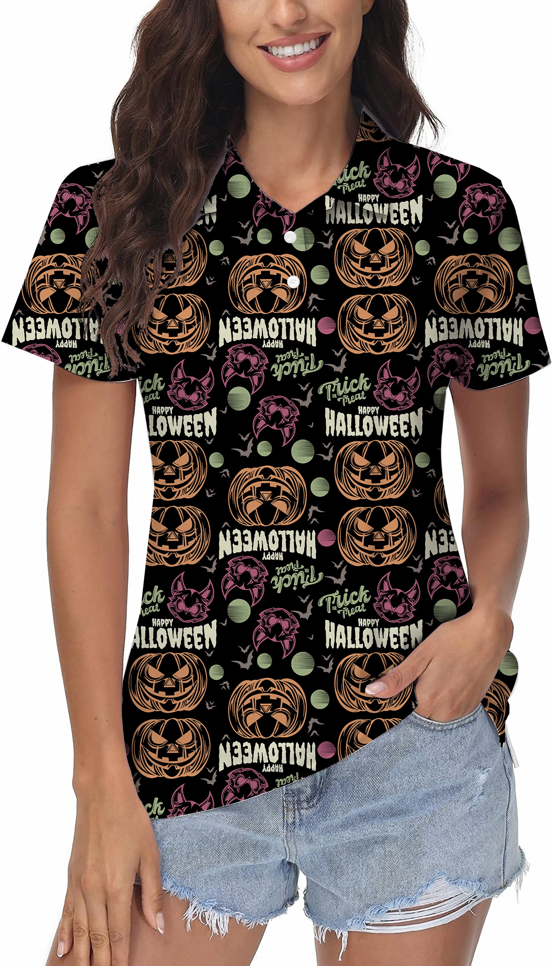 Happy Halloween Colorful Pumpkin Women's Golf Polo