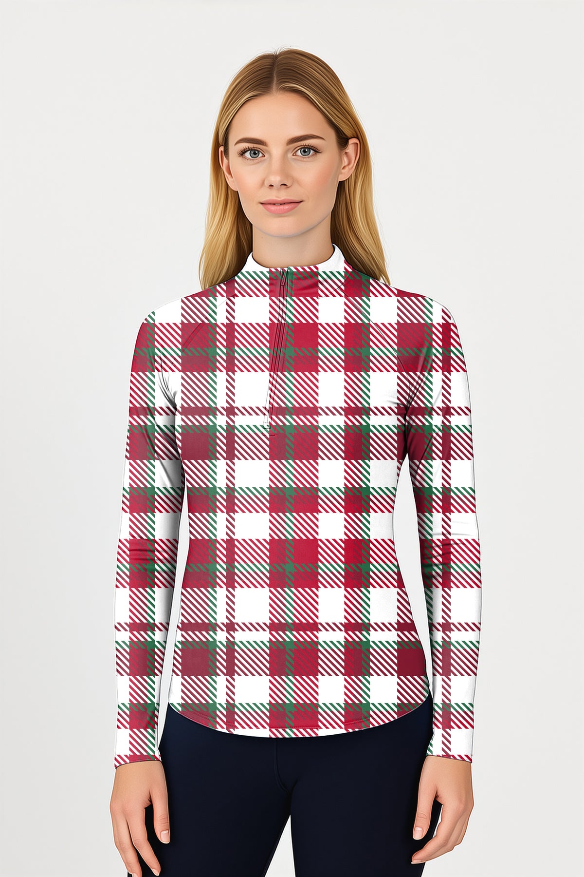 Christmas stripes Women's Golf Active 3/4 Zipper Top Long Sleeves
