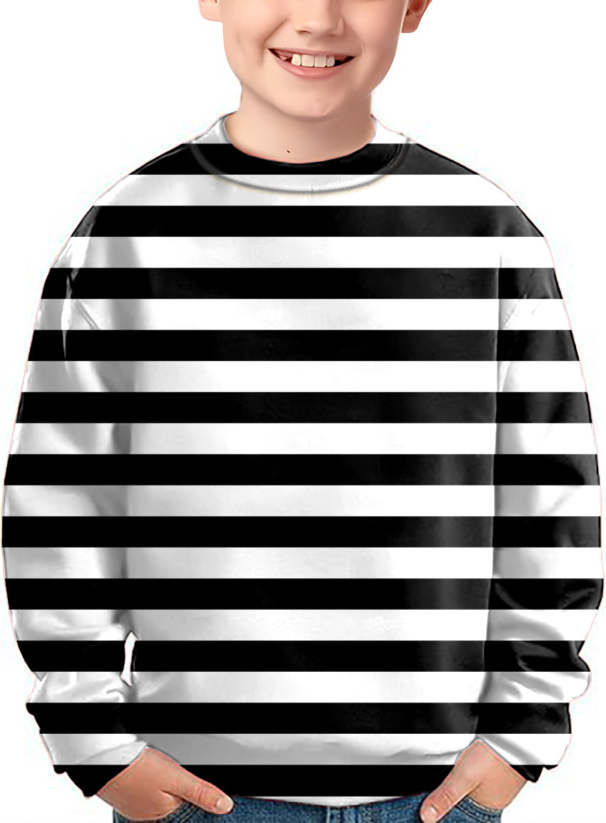 Black and white horizontal stripes Crewneck Pullover Kids Ugly Sweater