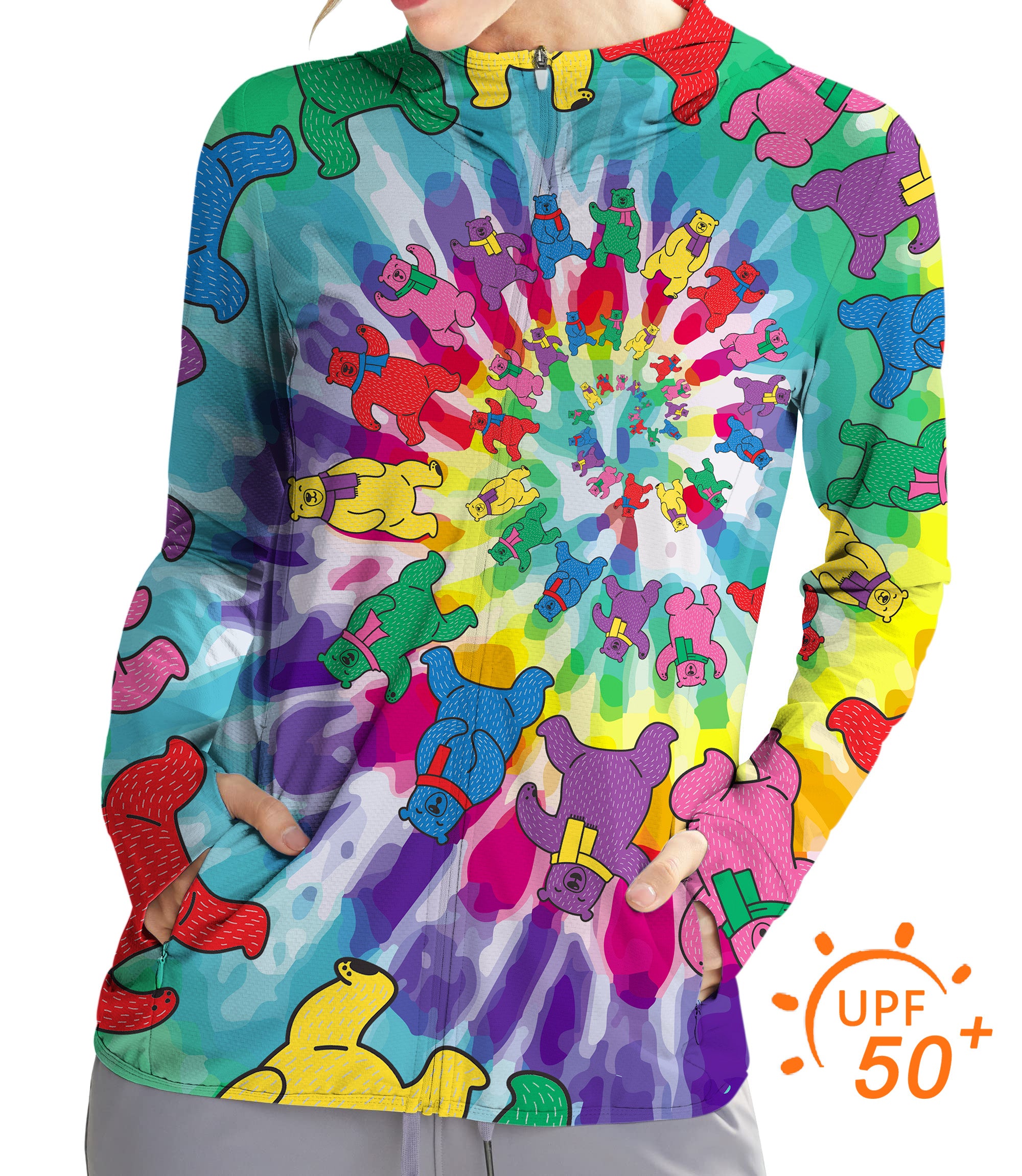 Women's Outdoor Kaleidoscope Bear Golf Sun Protection Slim Fit zip hoodies