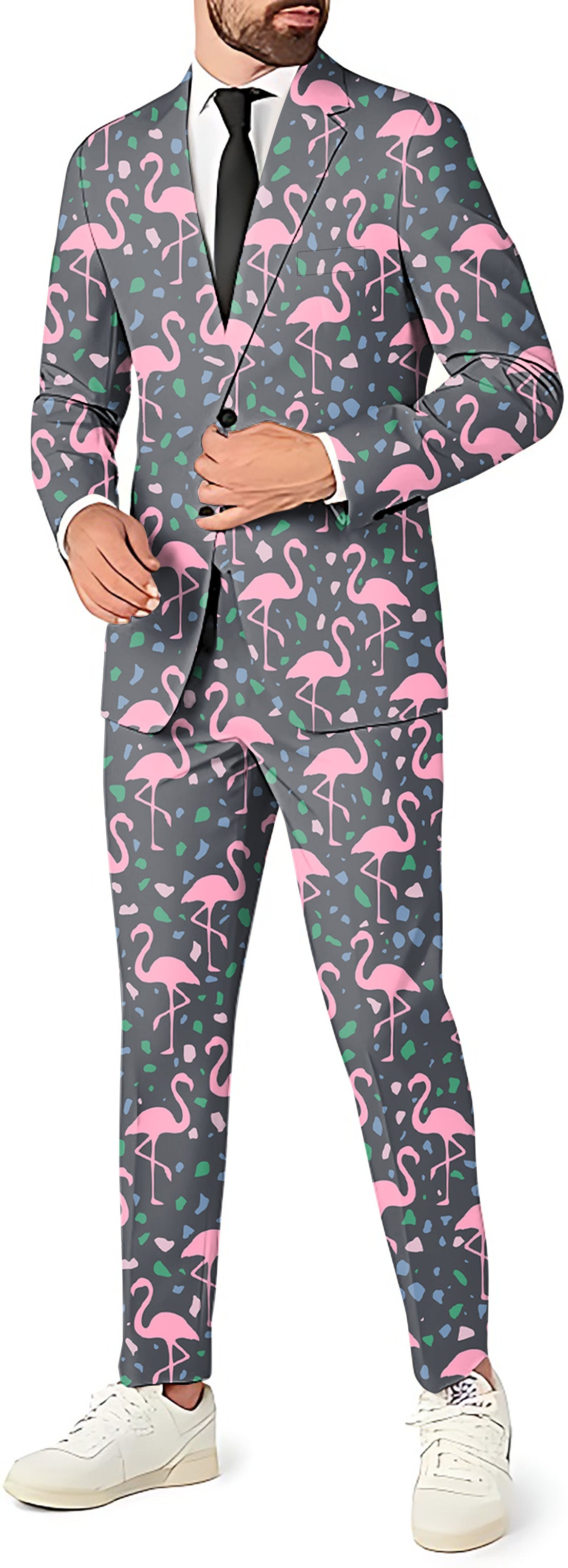 Terrazzo Flamingo Men's Party Costumes-Theme Party 2 or 3pcs Suit set-Blazer Pants & Vest