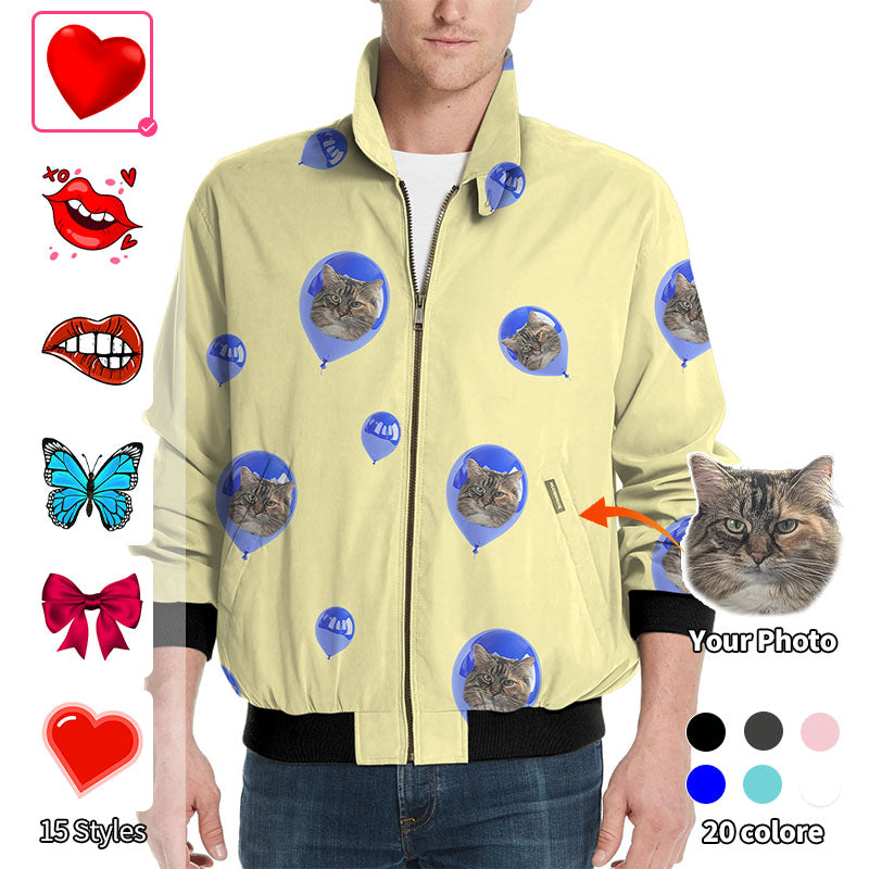 Valentine's Day Custom Photo Face Custom Color Yellow Love Men's Golf Windbreaker Light Jacket