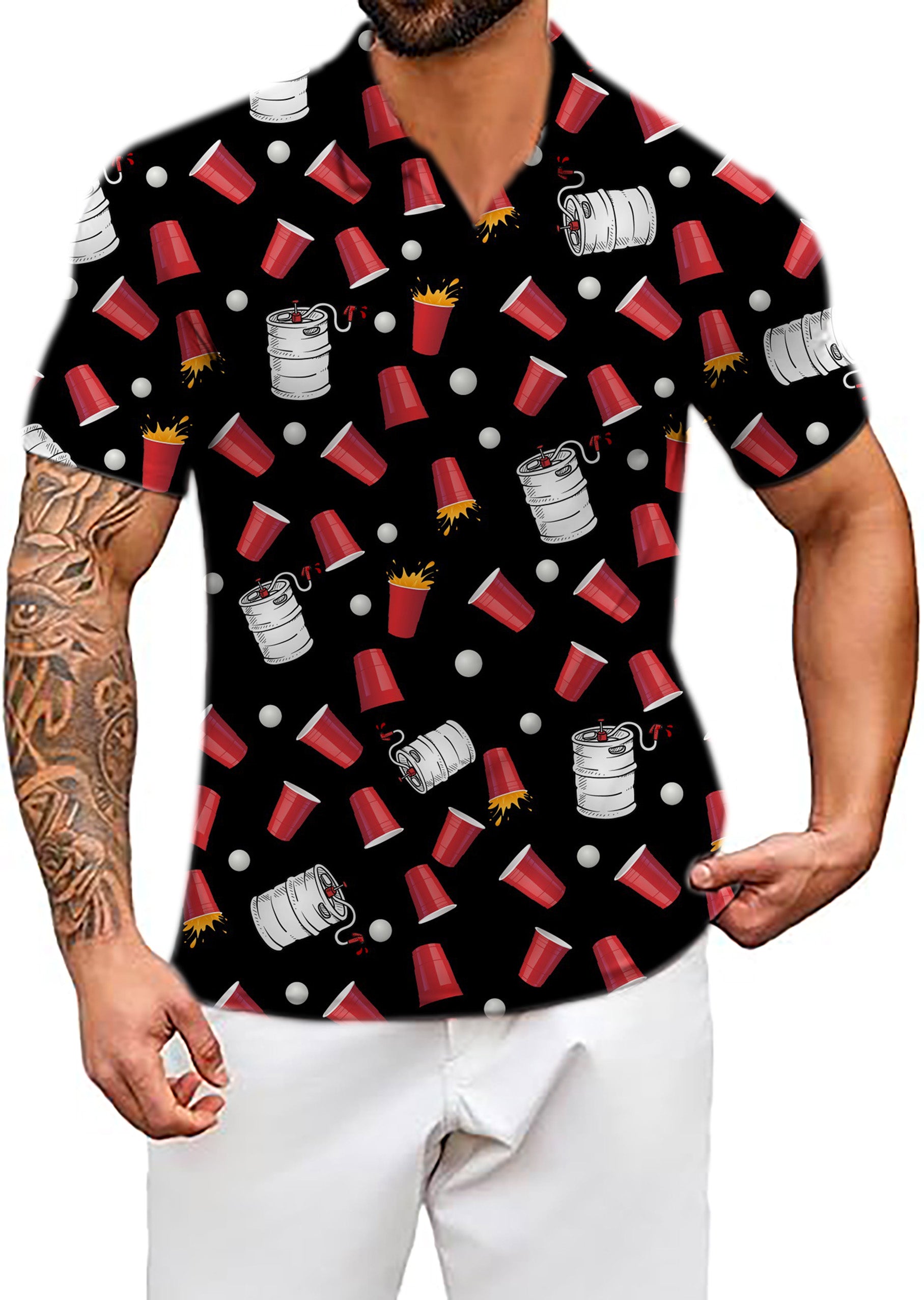 Men's Kegs & Cups V Neck Golf Polo Shirts