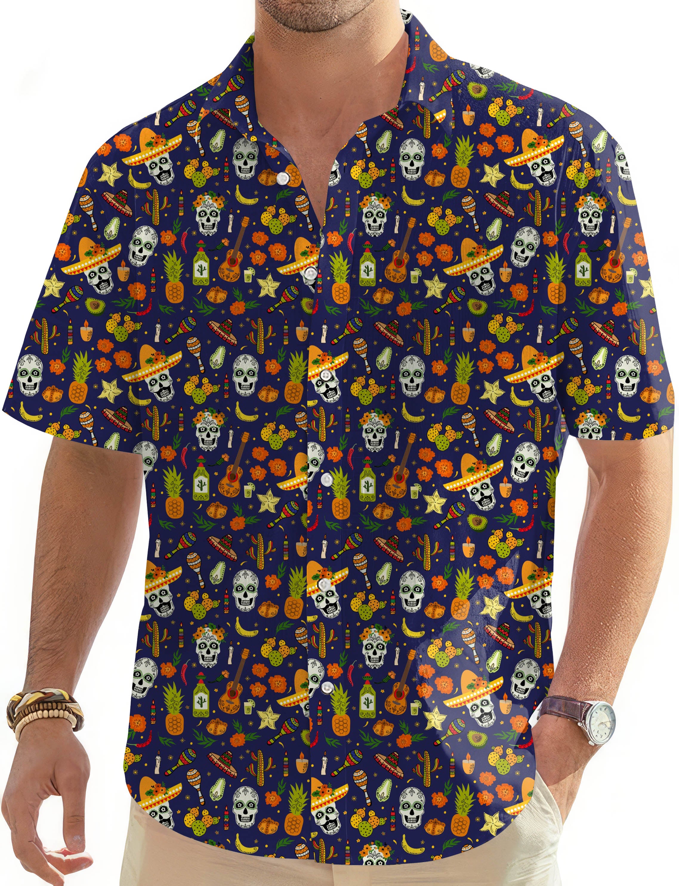 Enthusiastic Skull-Men's Golf Hawaiian Shirts Button Down Shirt